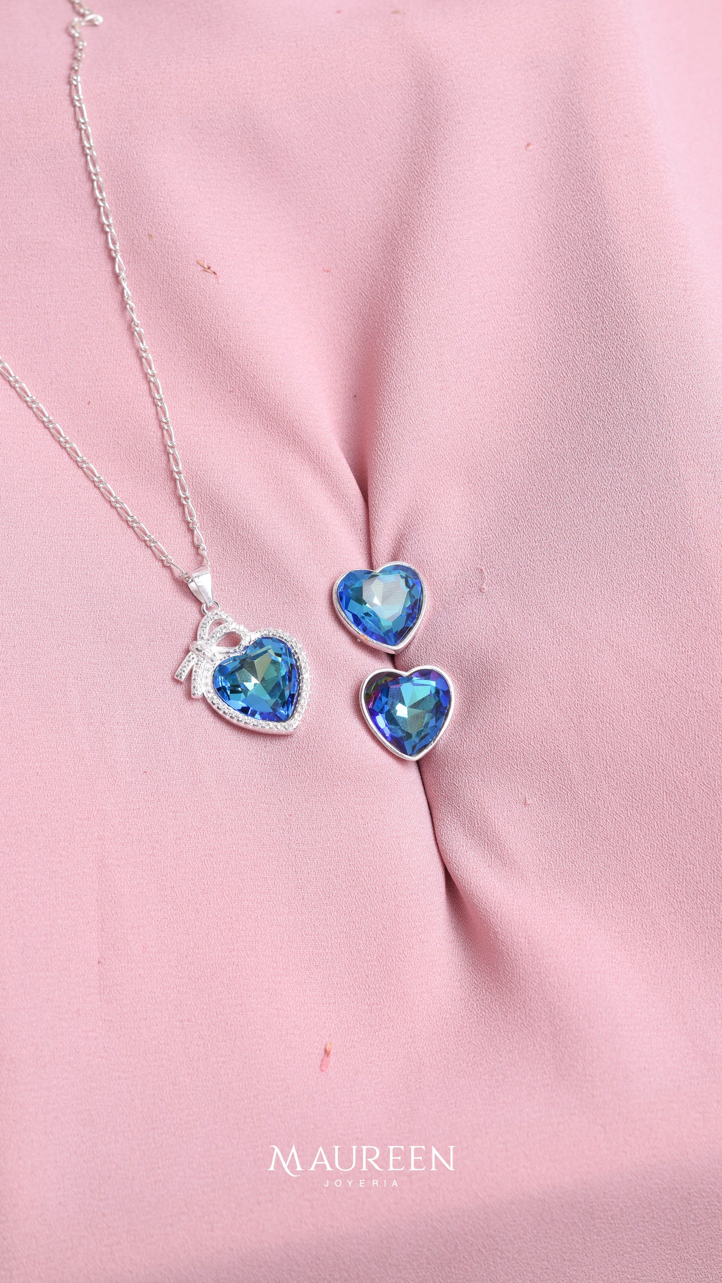 Juego corazon cristal swarosky azul - Plata