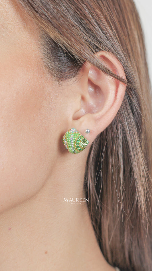 Juego cuadrado verde con circones pegado - Plata