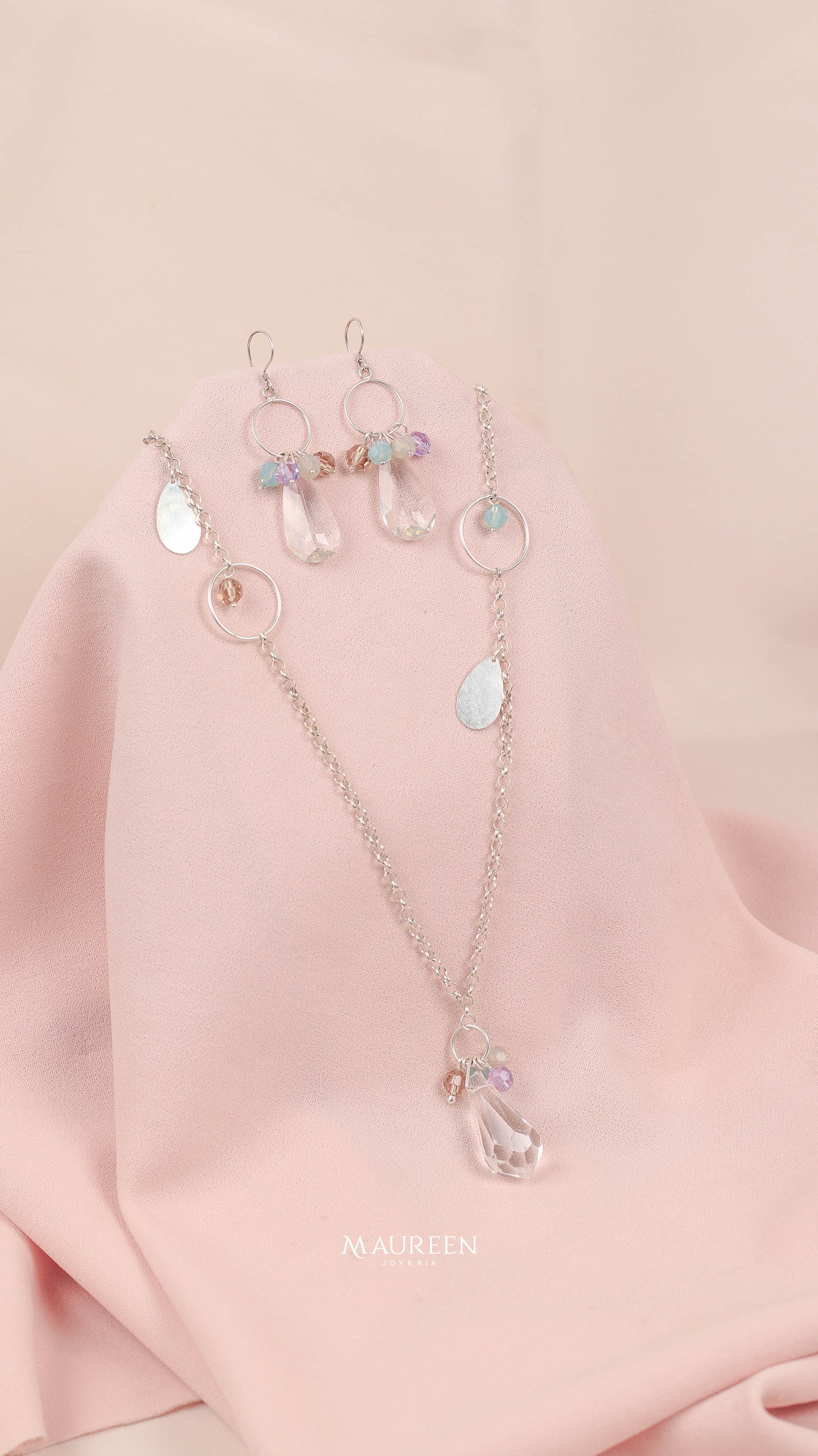 Juego cristal gota con multicolores - Plata