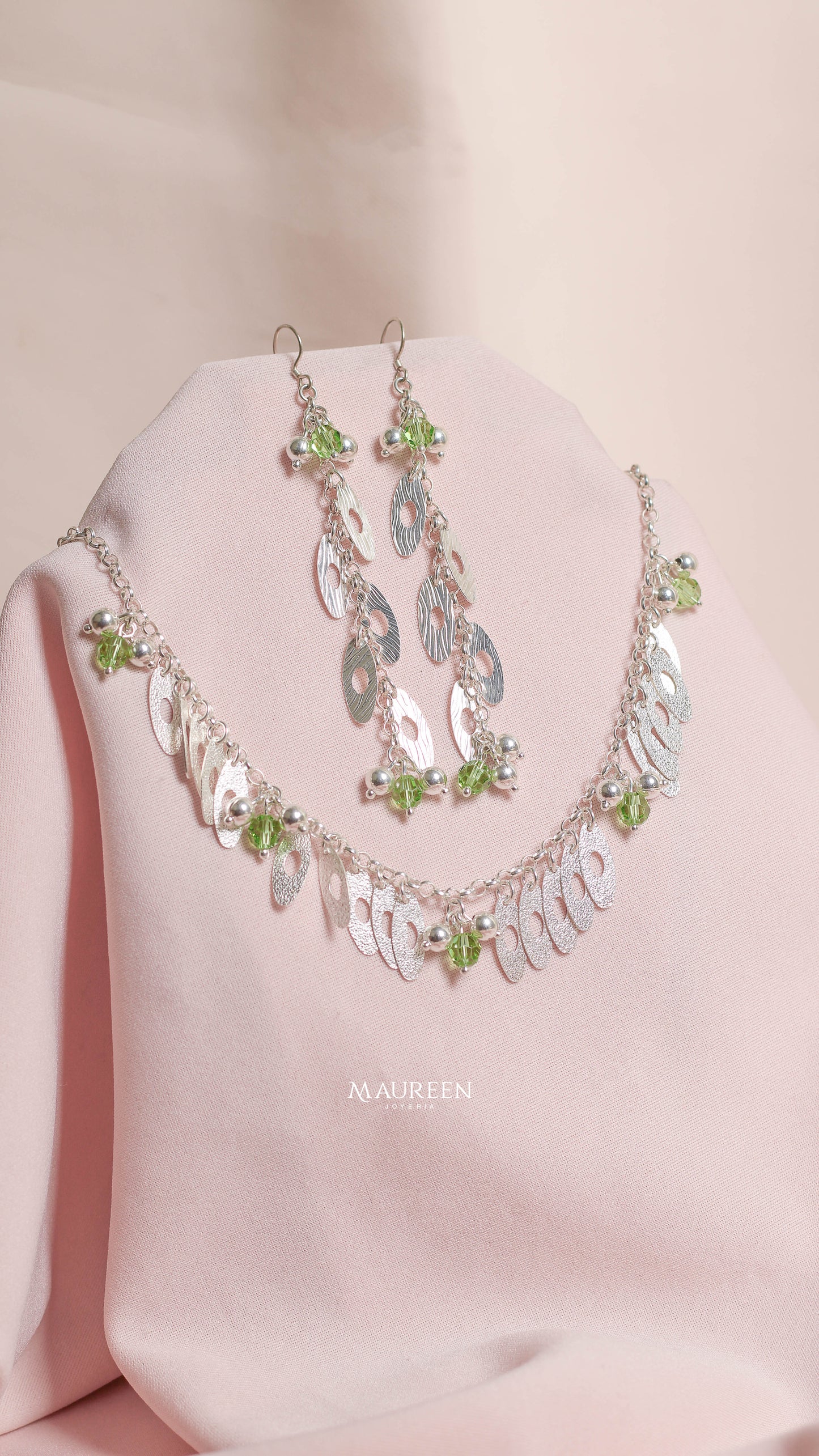 Juego circon verde dijes colgantes - Plata