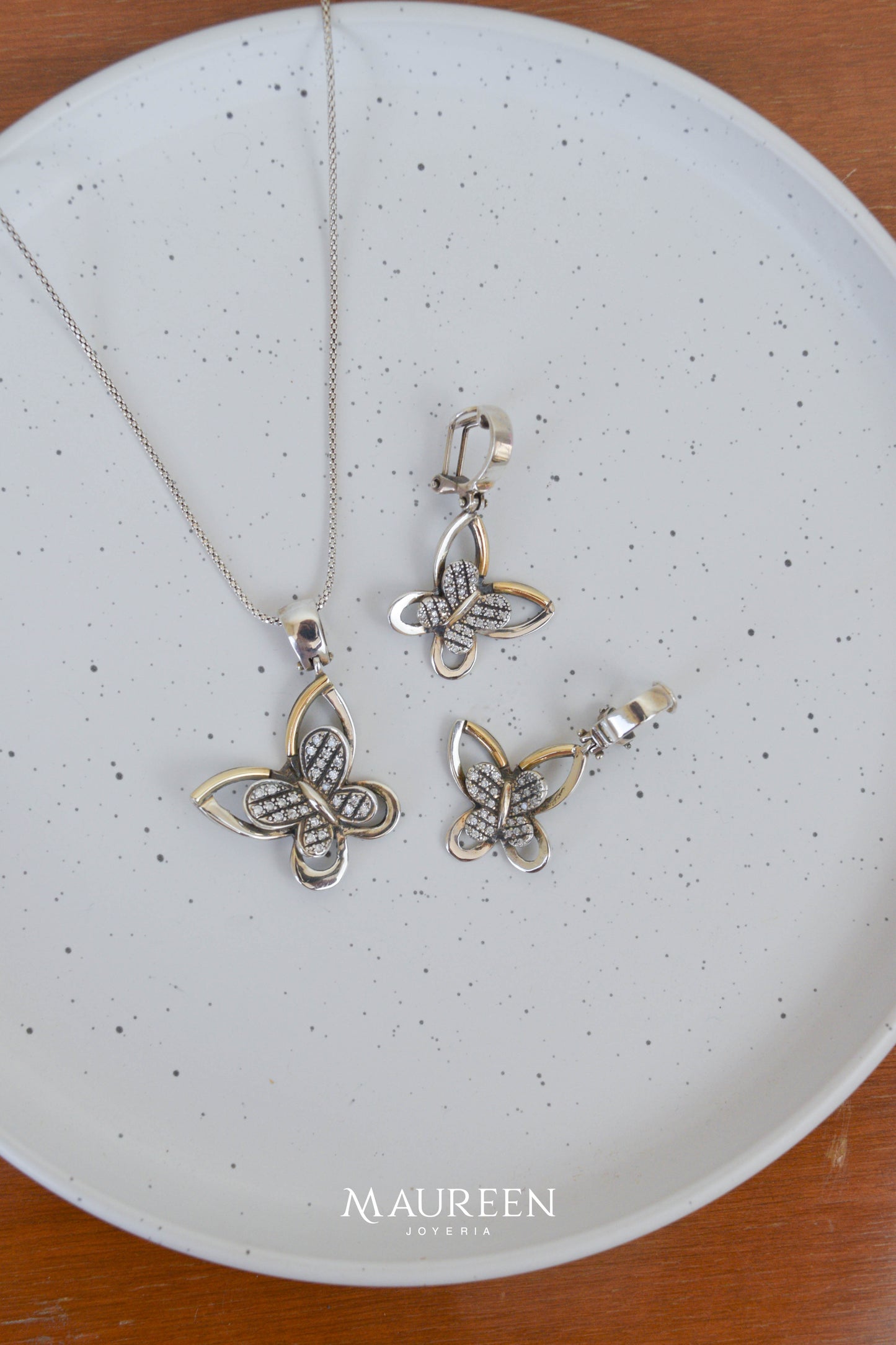 Juego mariposa con circones - Plata/Oro