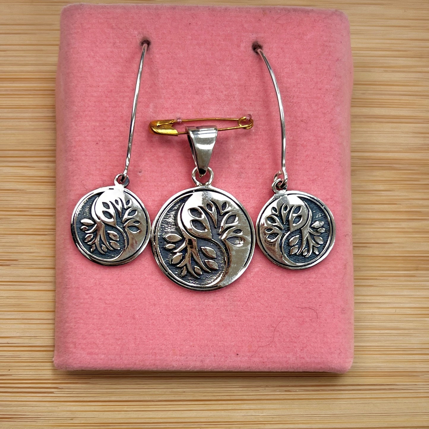 Juego yin y yang arbol de la vida pasante - plata quemada