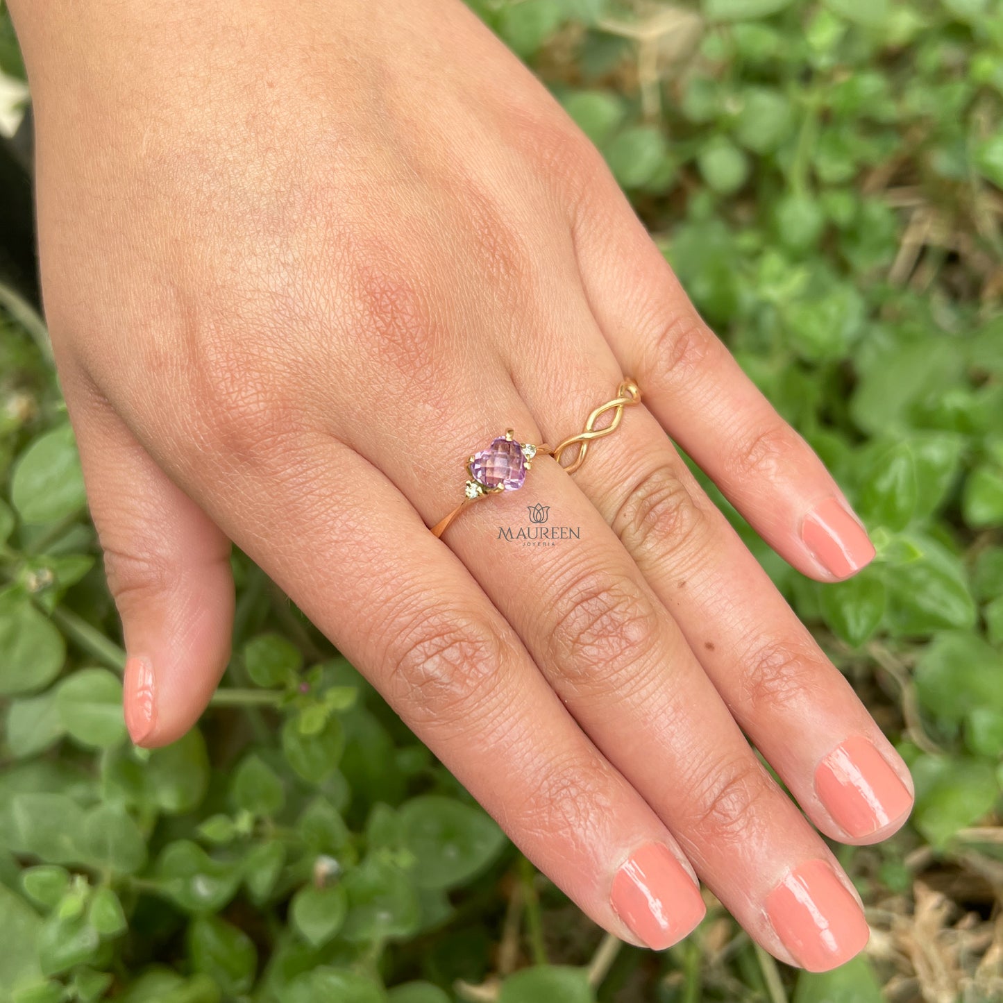 Anillo Piedra Natural Amatista Oro 18kl