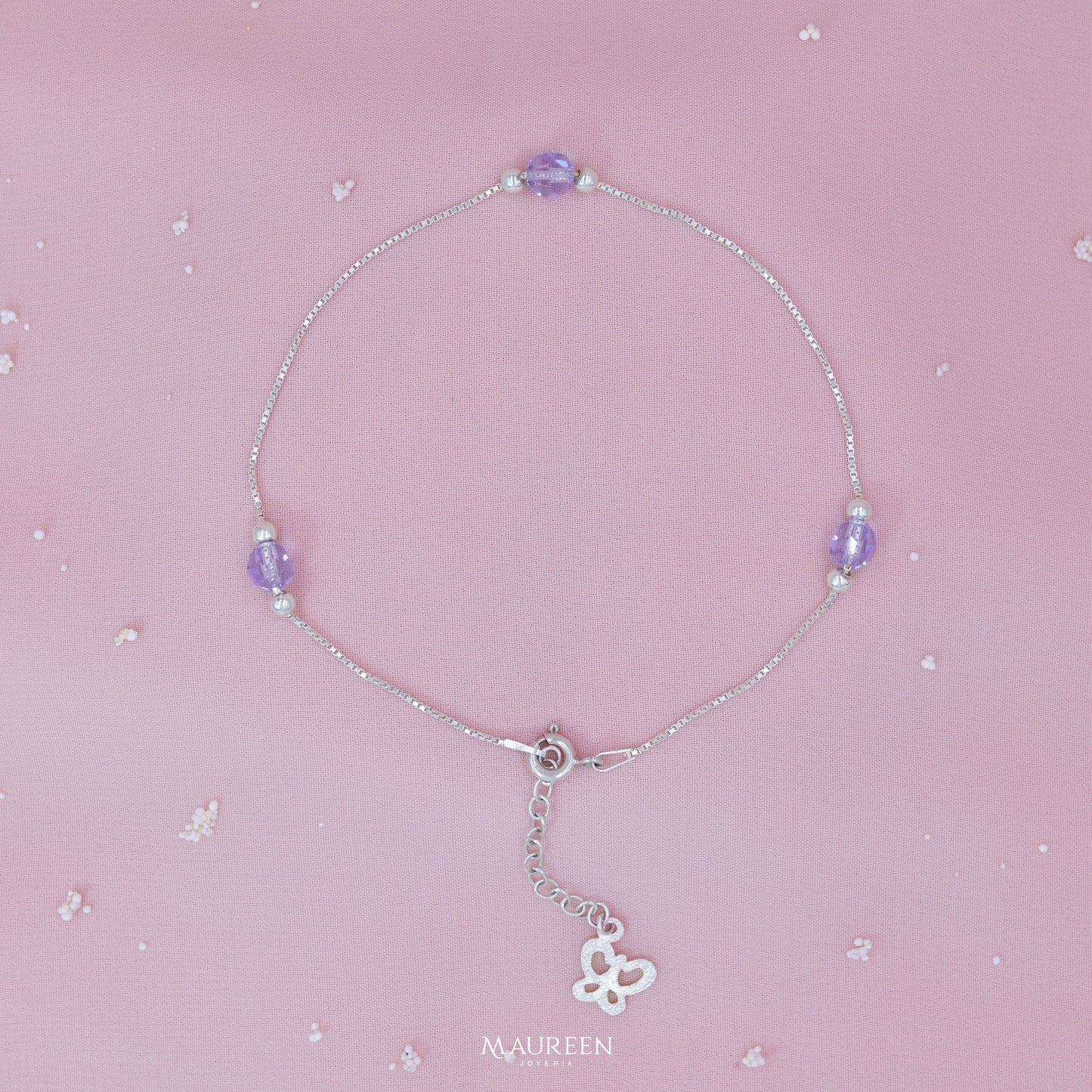 Tobillera mariposa texturada y murano