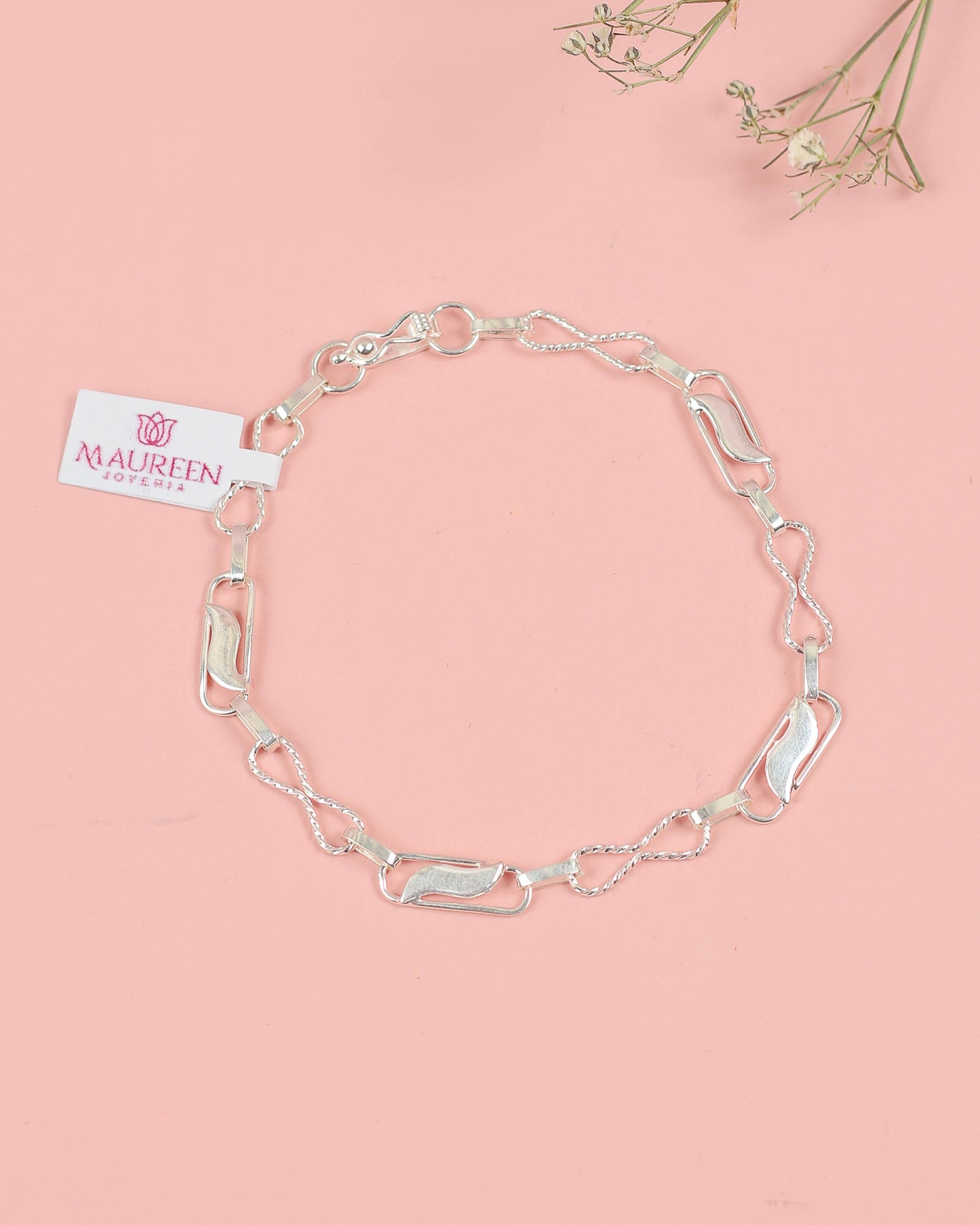 Pulsera infinito entorchada y cuadrado - Plata