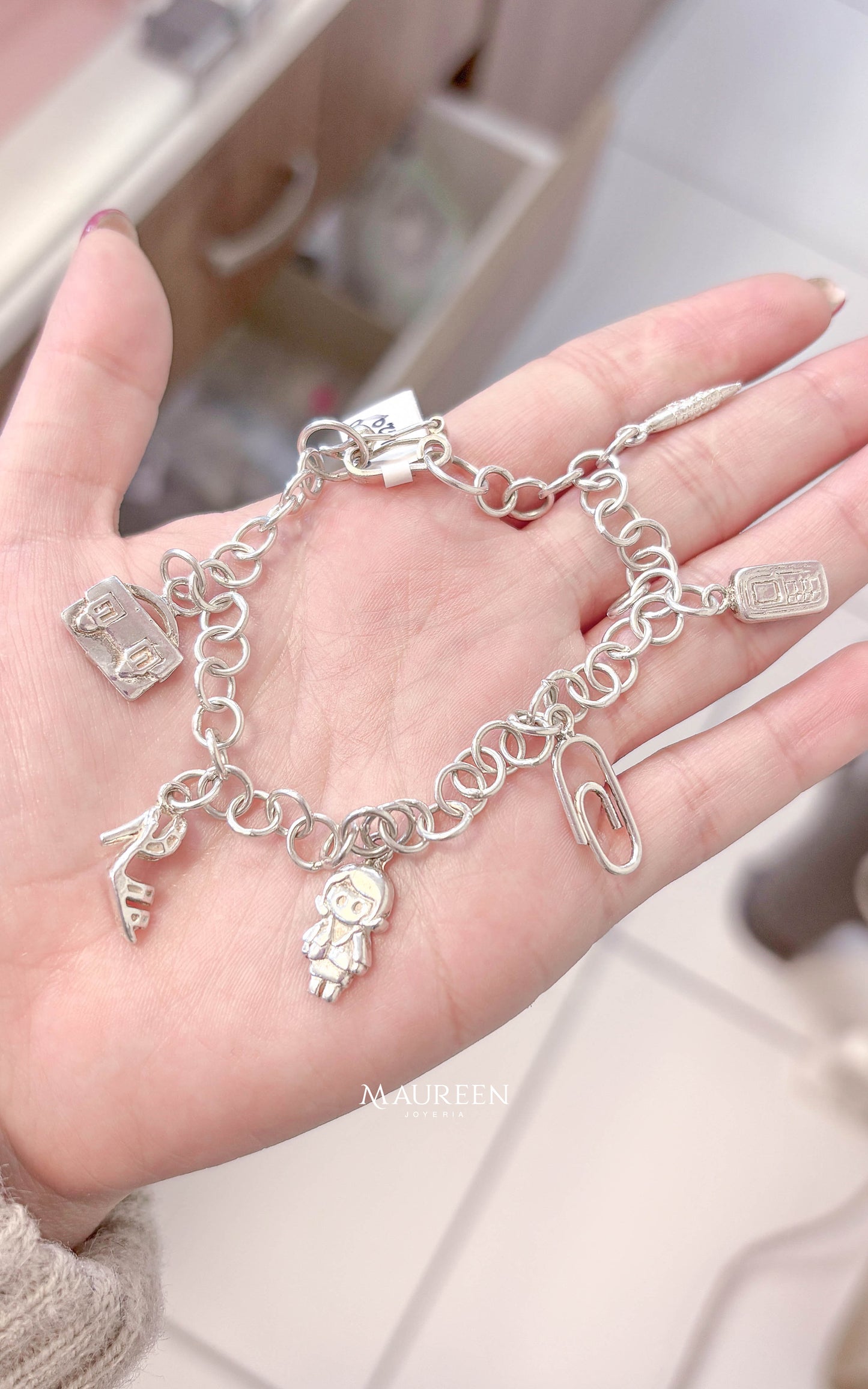 Pulsera dijes secretaría - Plata