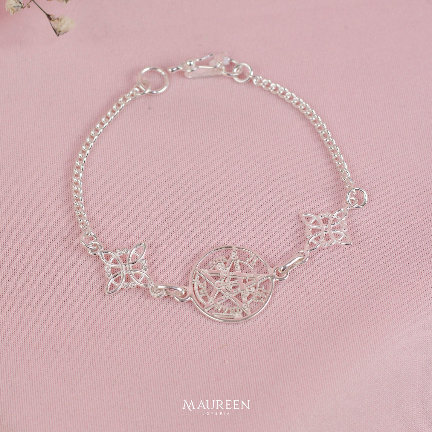 Pulsera tetragrammaton y nudo de bruja - plata