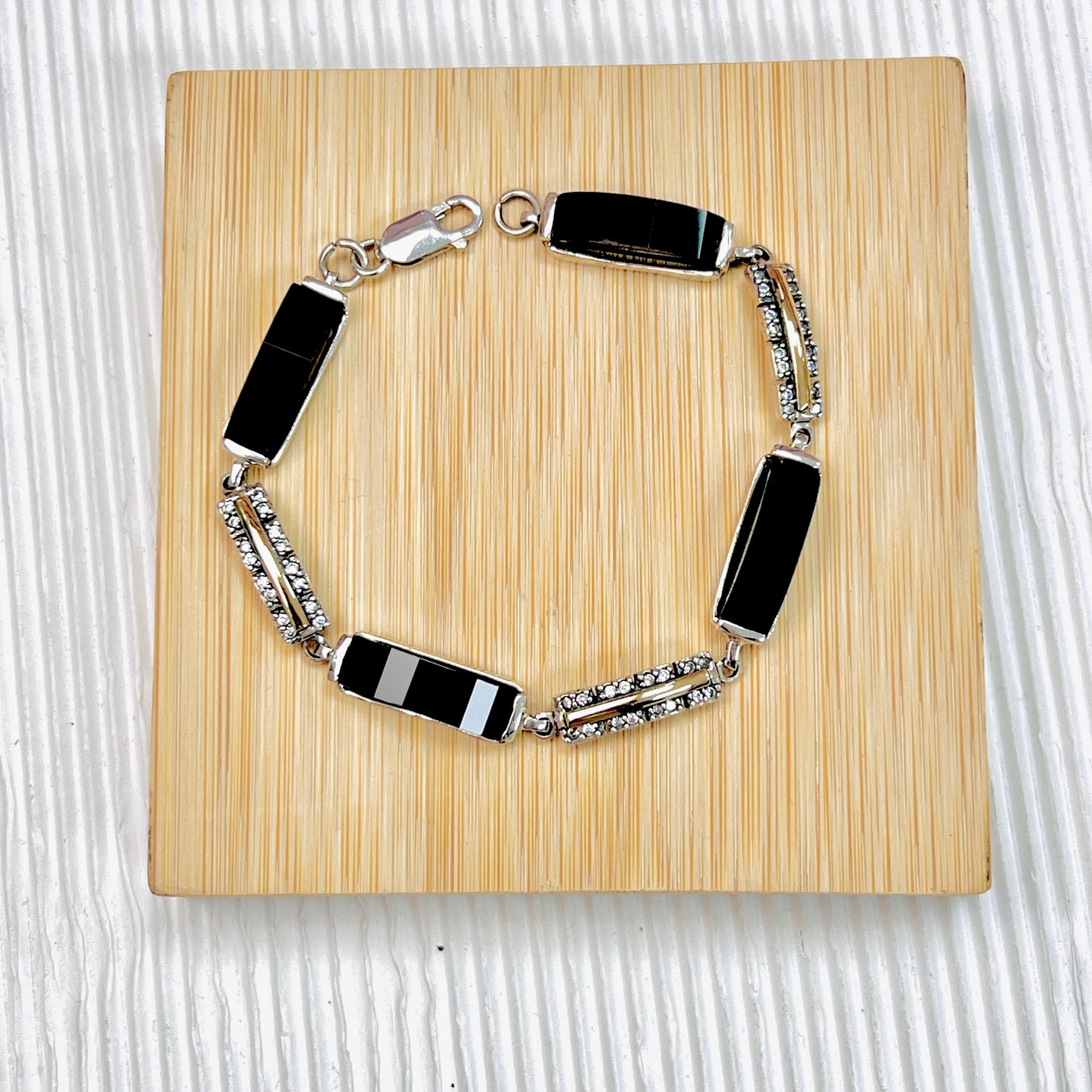 Pulsera rectangulos onix - plata con oro
