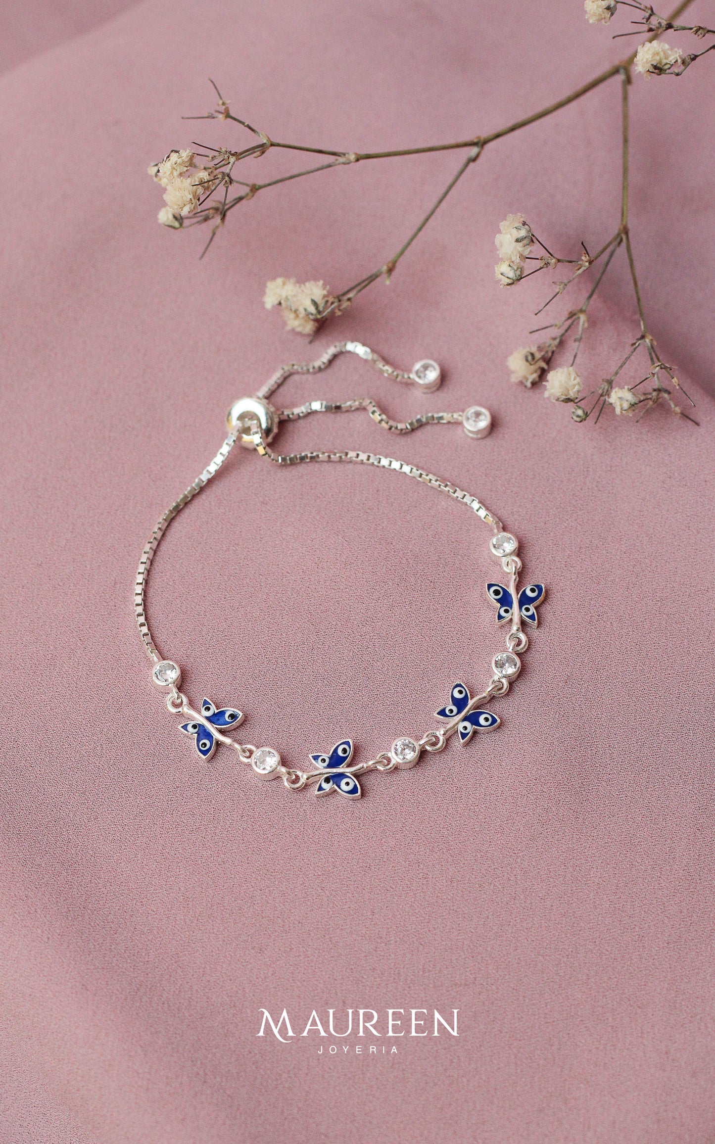 Pulsera ajustable mariposa ojo turco - Plata