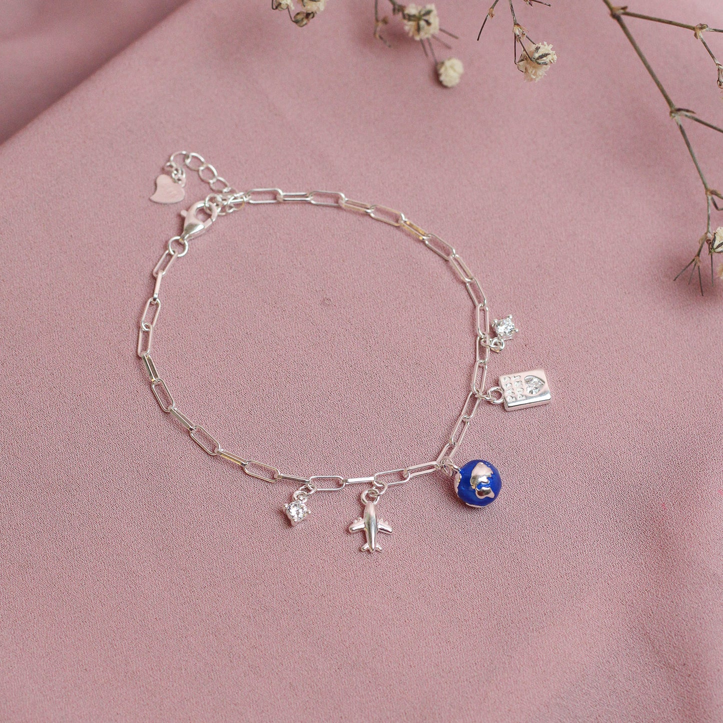 Pulsera dijes viajera circones - Plata