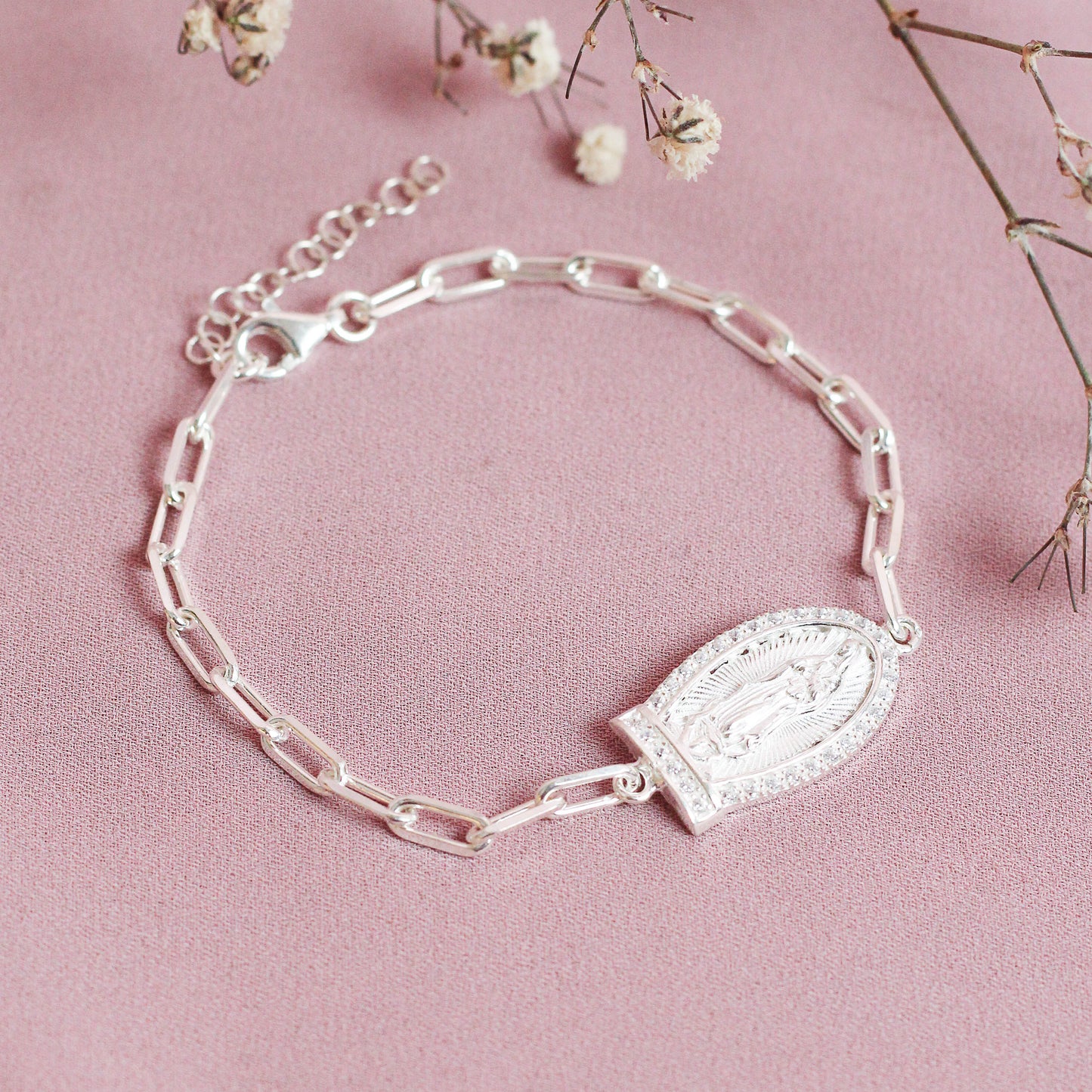 Pulsera virgen de guadalupe eslabones - Plata