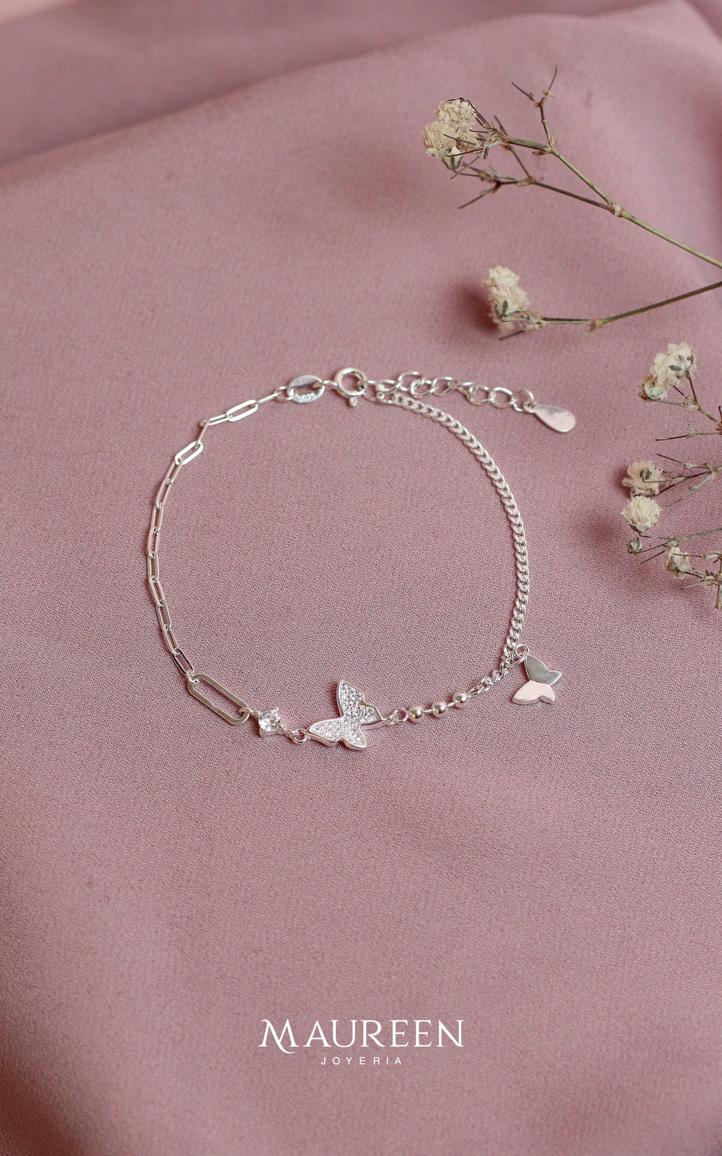 Pulsera mariposa circones - Plata