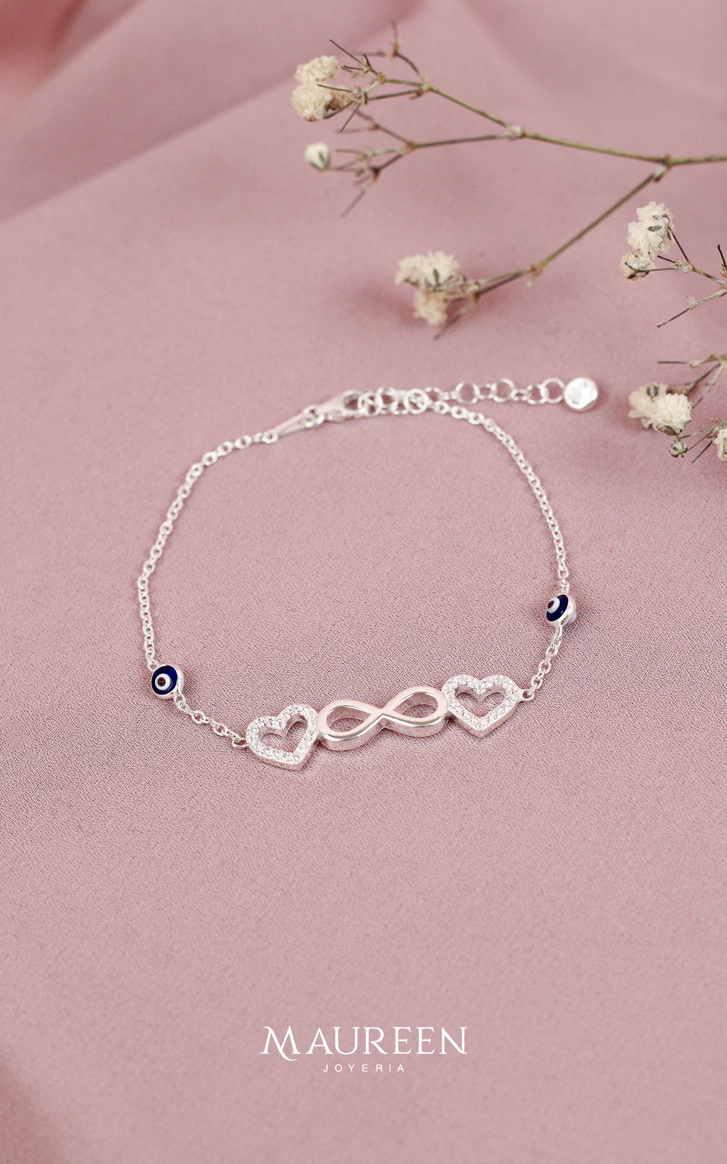 Pulsera infnito amor con ojos turcos azules - Plata