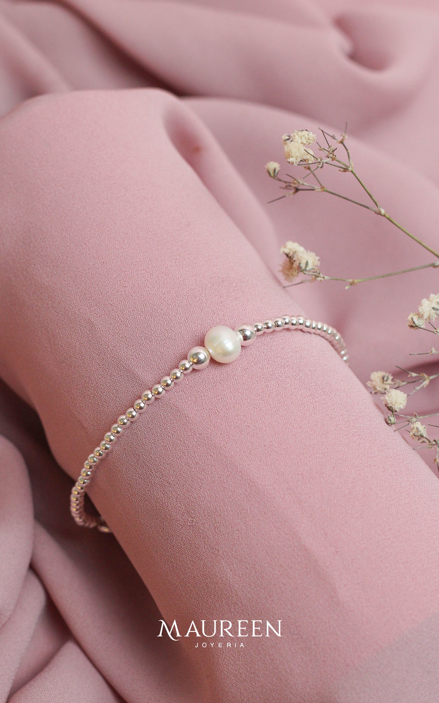 Pulsera esferas con perla - Plata