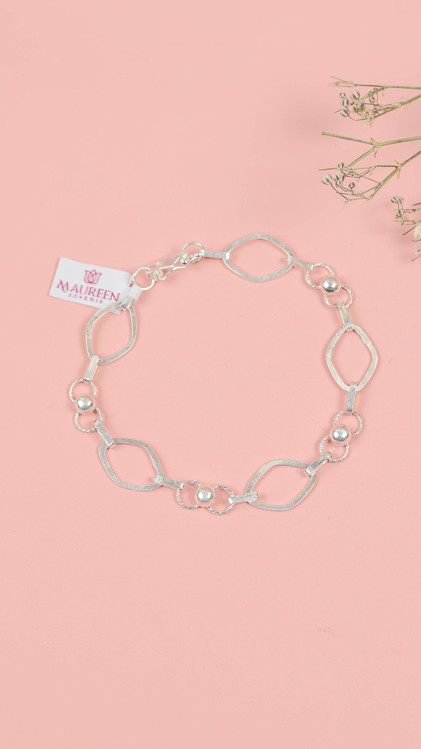 Pulsera bolita y rombo - Plata