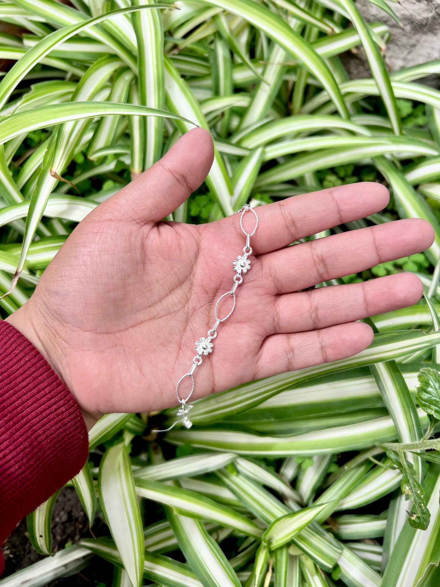 Pulsera con flores con ovalos entorchados - Plata