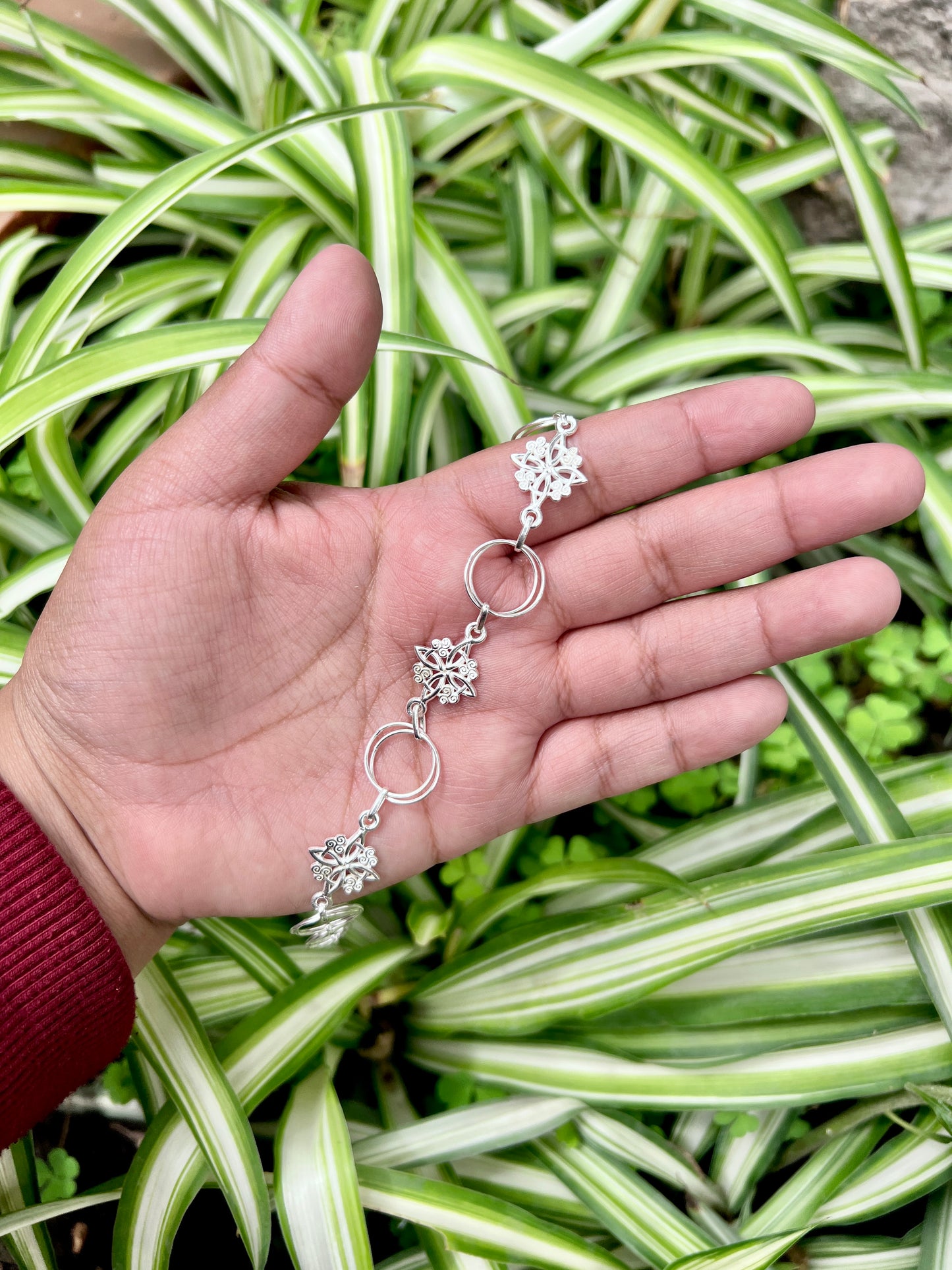 Pulsera 3 nudo de bruja y doble circulo - Plata