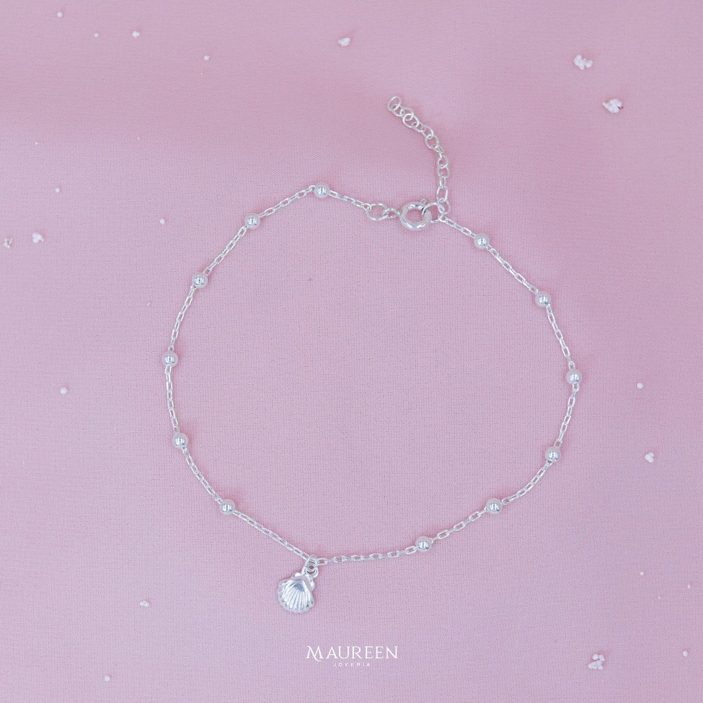 Tobillera dije concha de mar y esferas