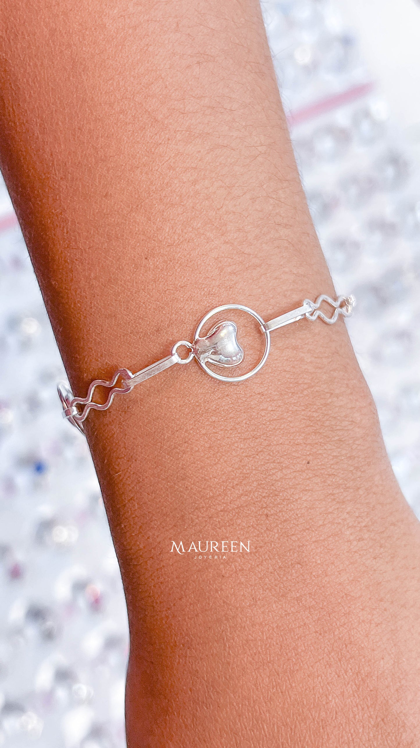 Pulsera corazon con ondas intercalado - Plata