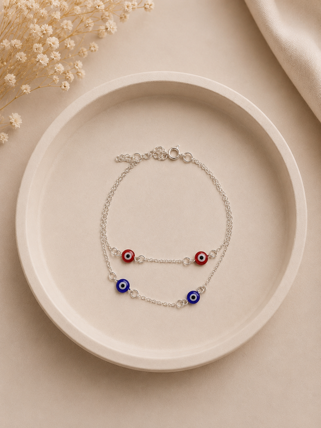 Pulsera doble con ojo turco - Plata