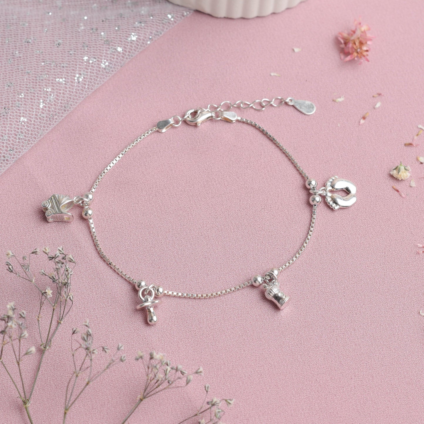 Pulsera dijes bebe - Plata