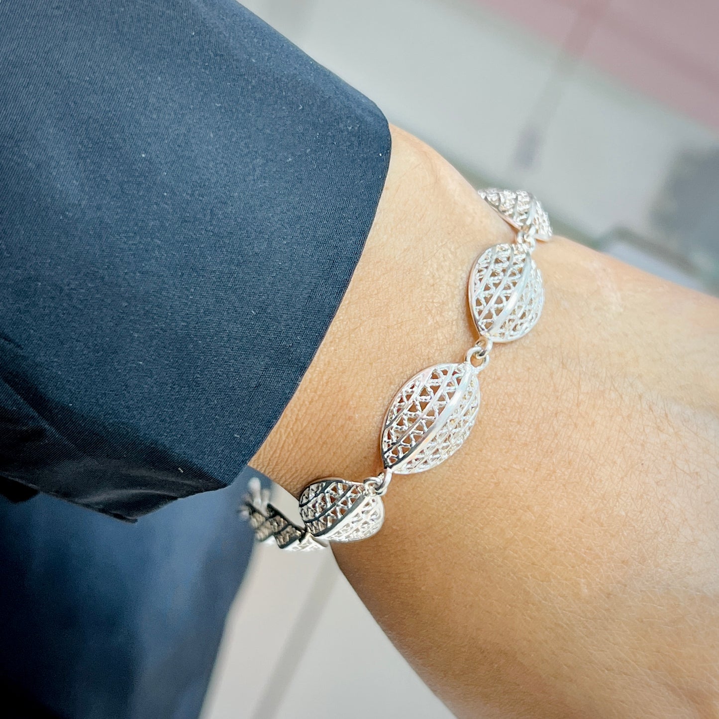 Pulsera hoja filigrana- plata