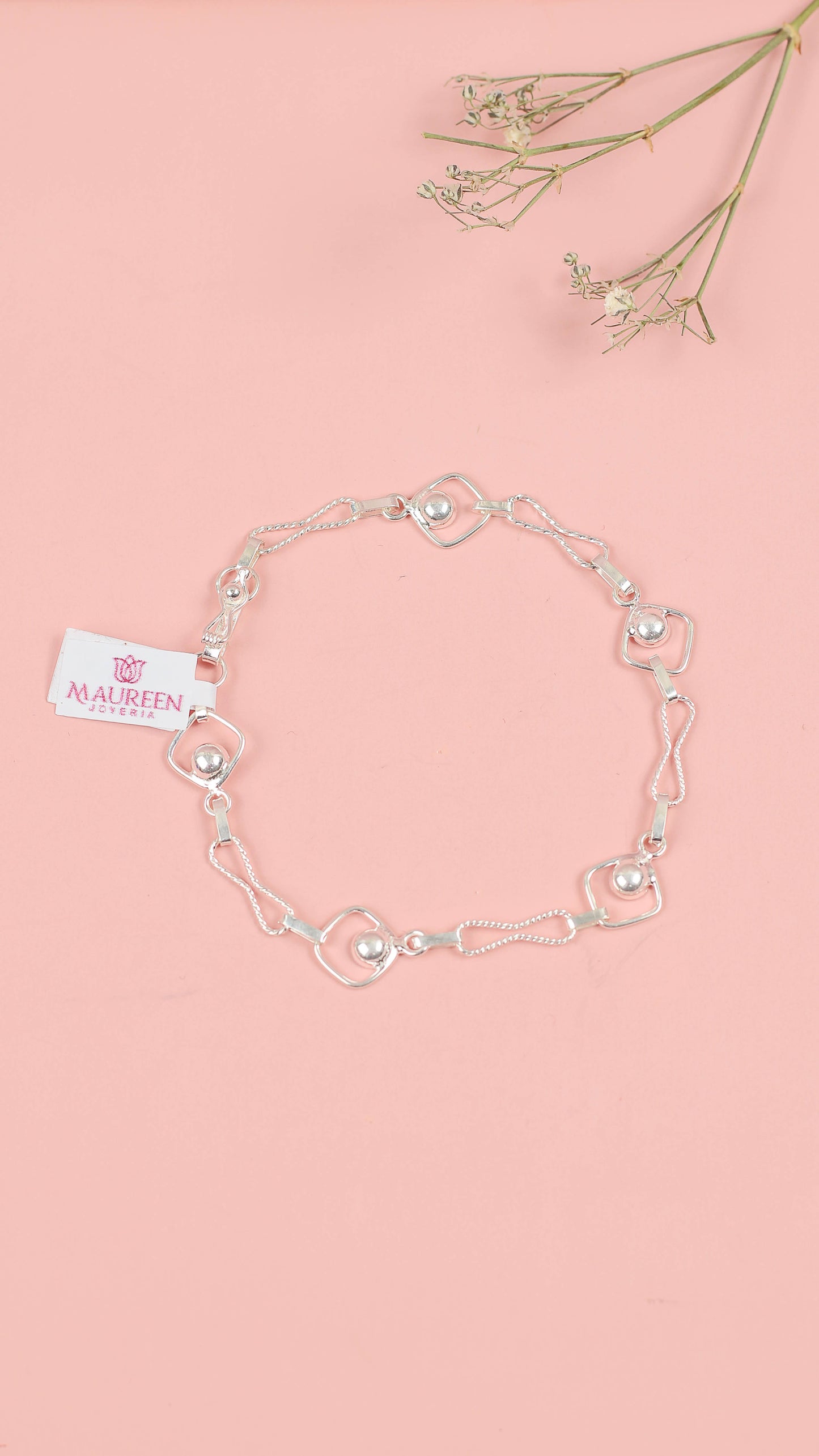Pulsera rombo con círculo e infinito - Plata