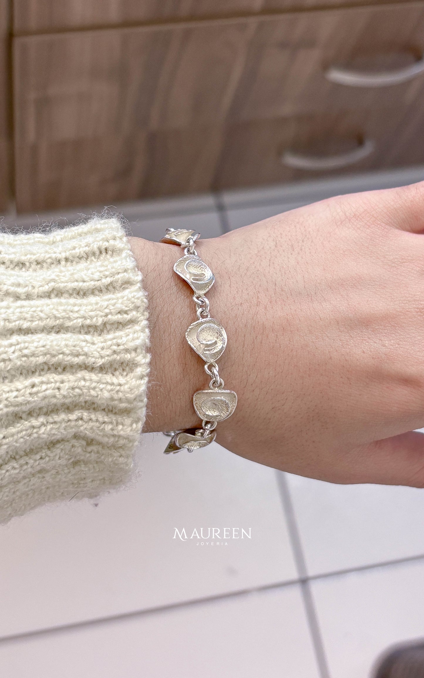 Pulsera rosa de papel grande - Plata