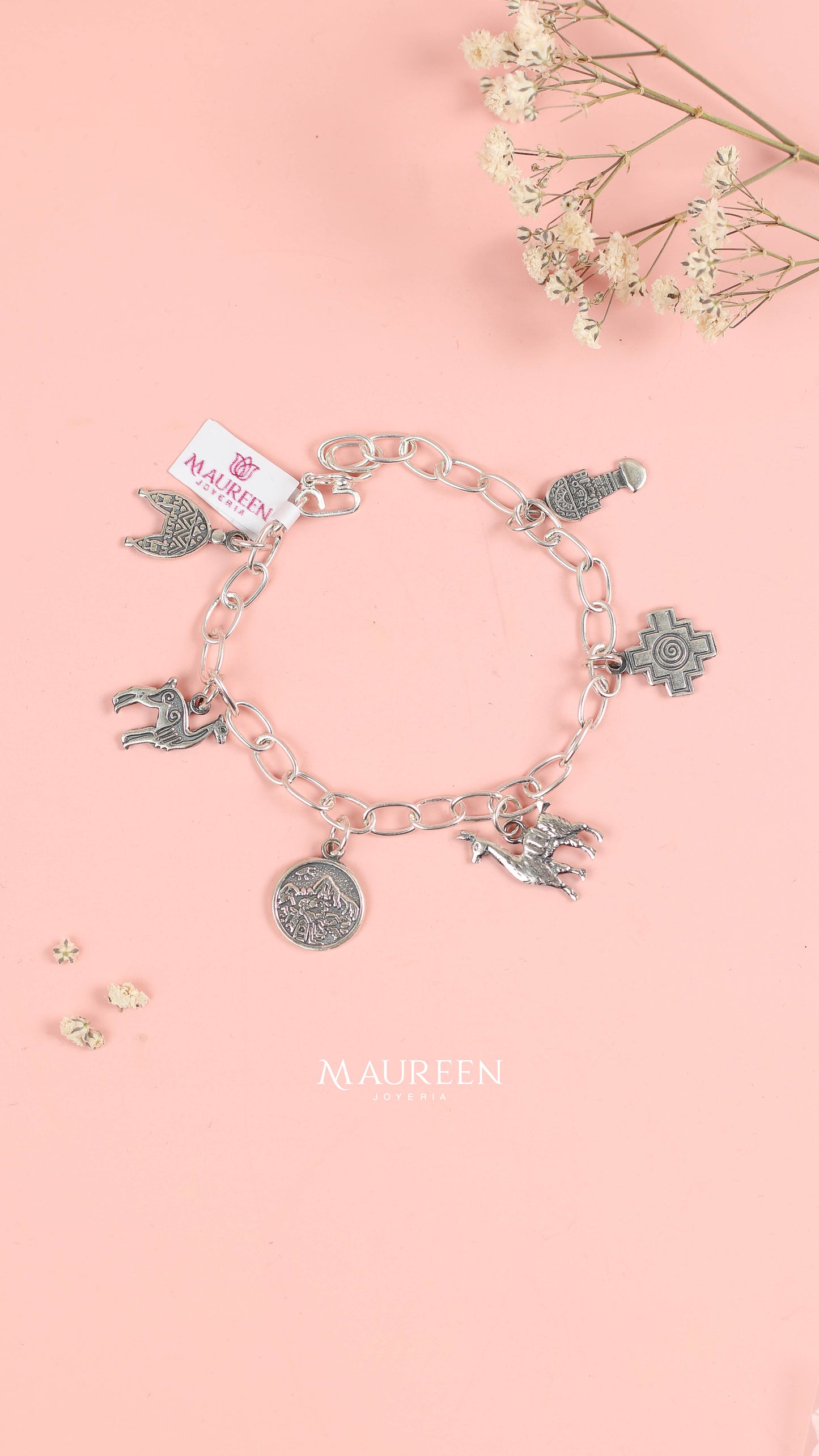 Pulsera dijes Peru - Plata quemada