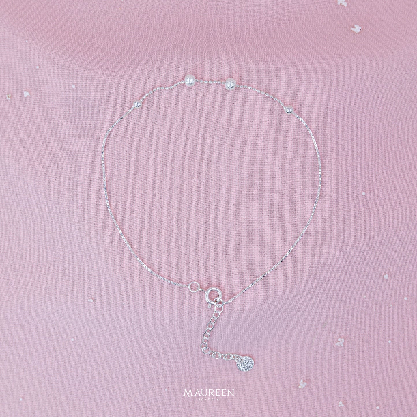 Tobillera circulo texturado y esferas diamantadas