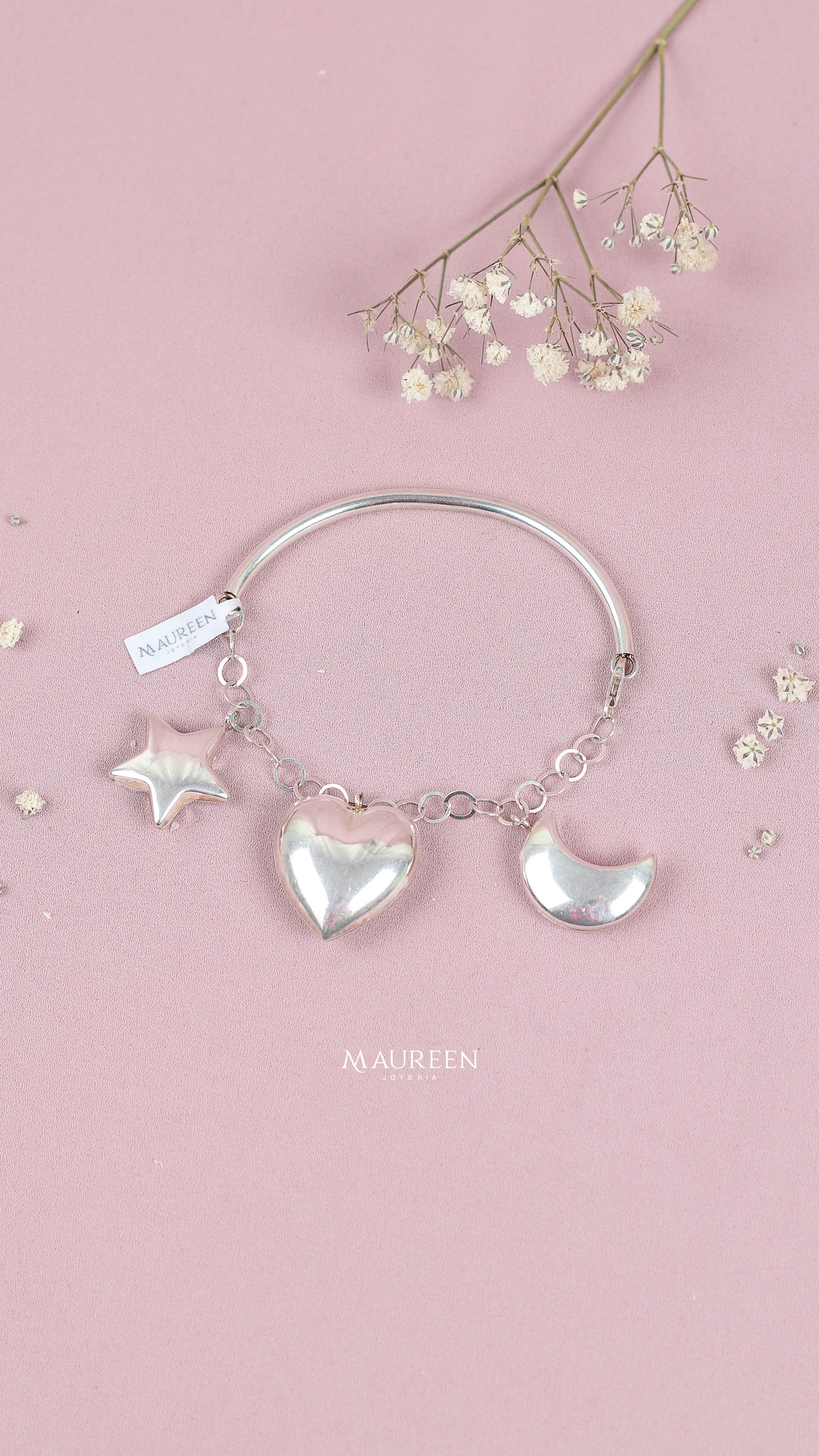 Puñera dijes corazón estrella luna - Plata