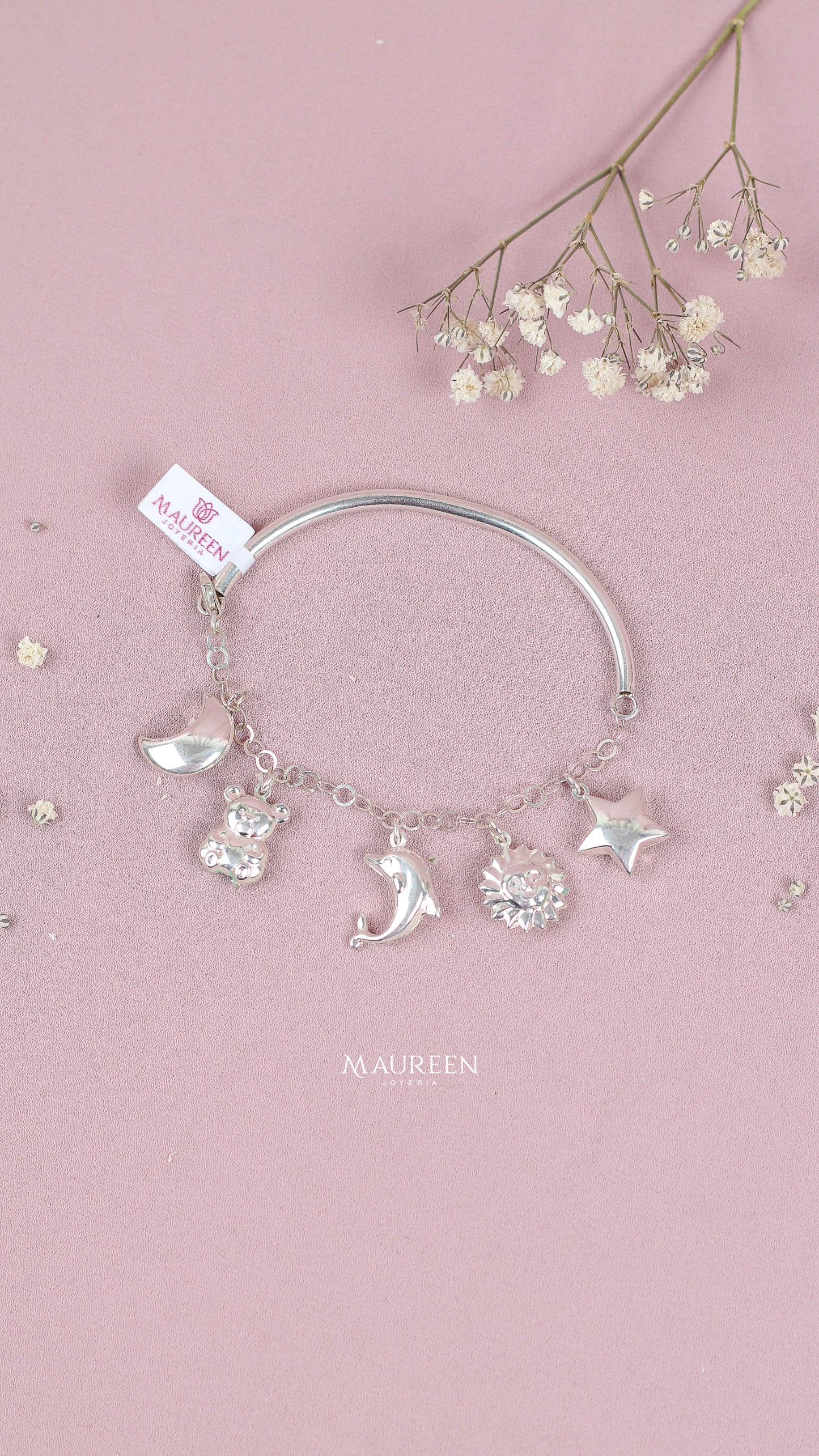 Puñera dijes estrella sol delfin osos luna - Plata