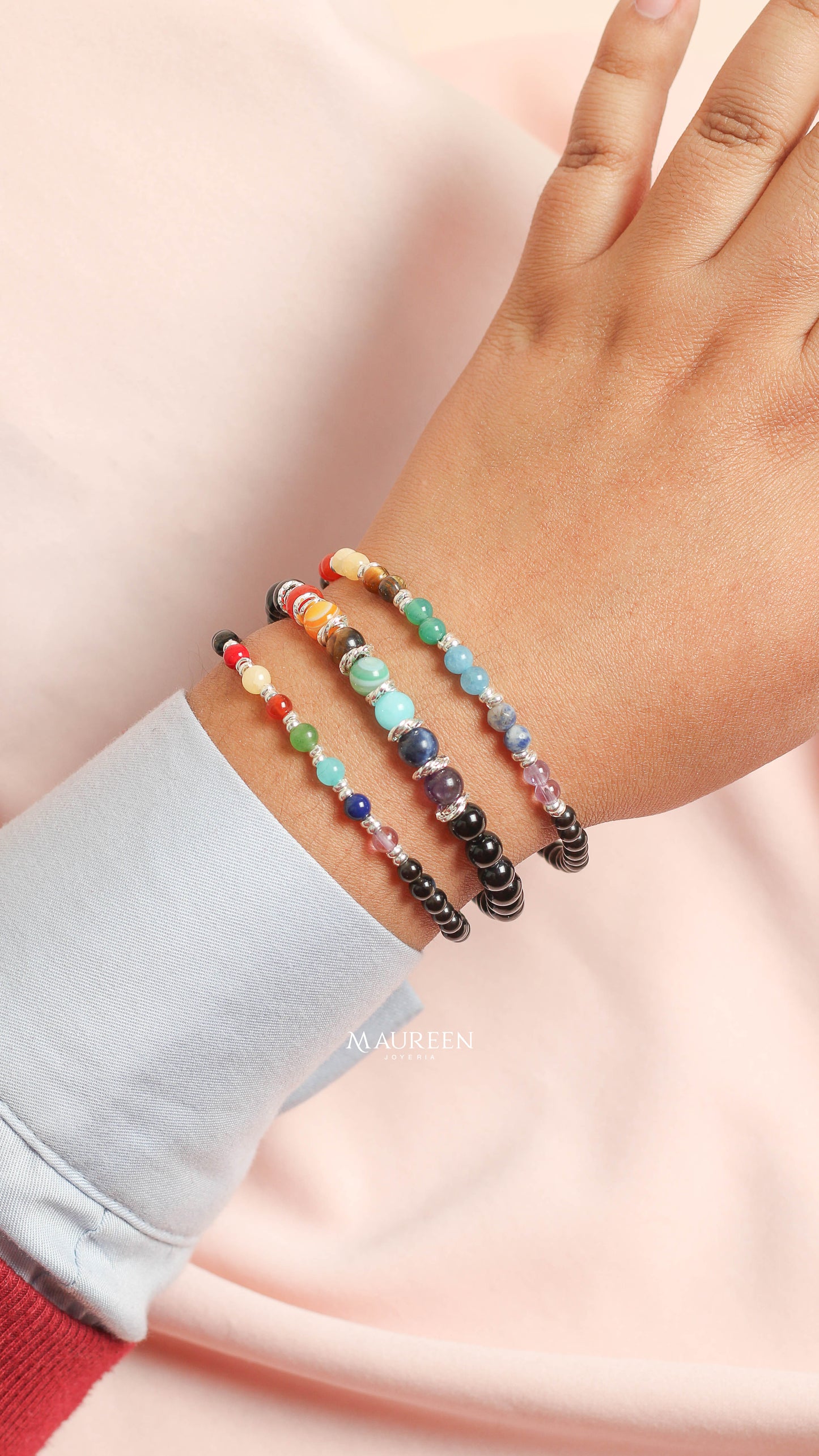 Pulsera piedras naturales 7 chakras - Plata