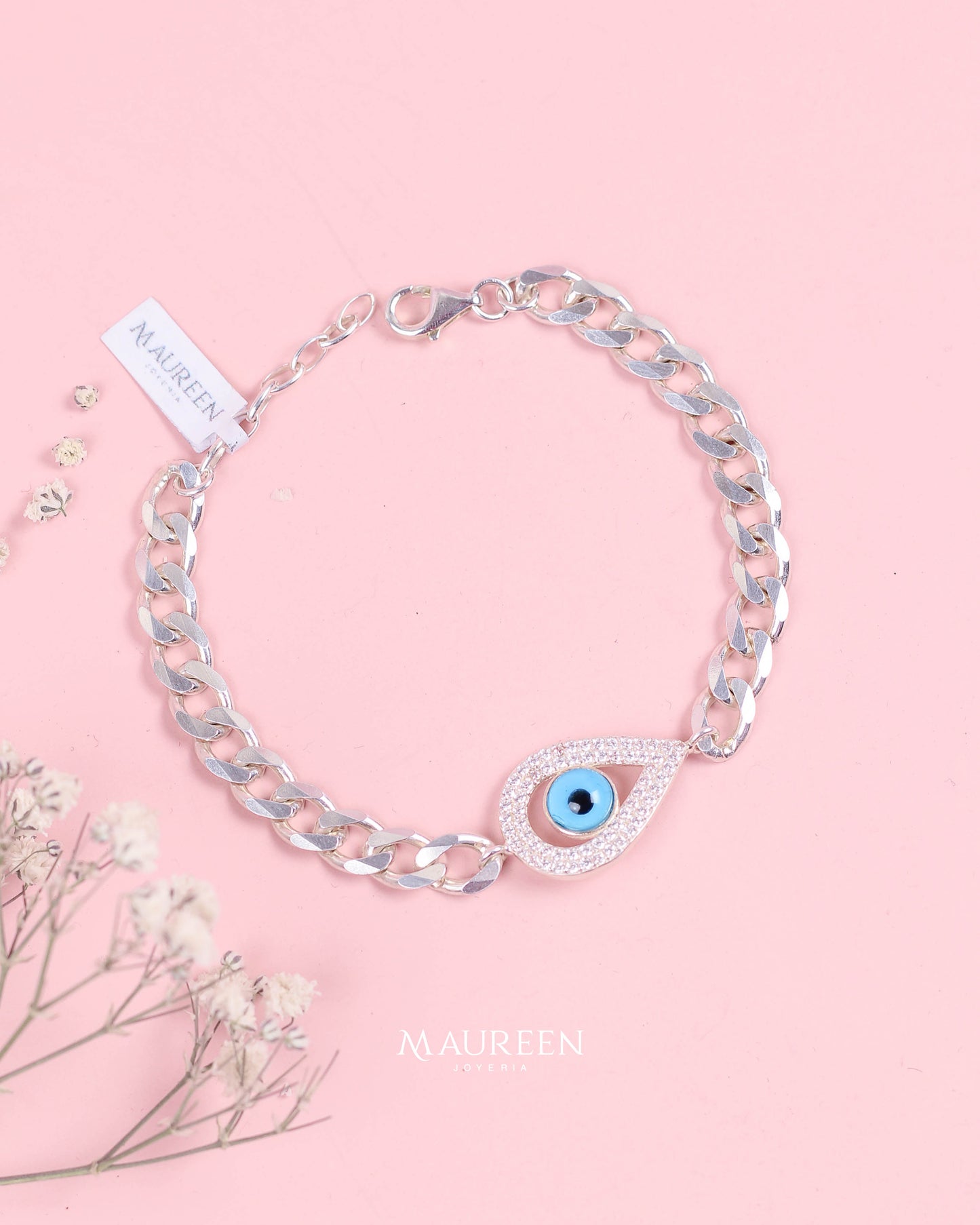 Pulsera ojo turco con cadena - Plata