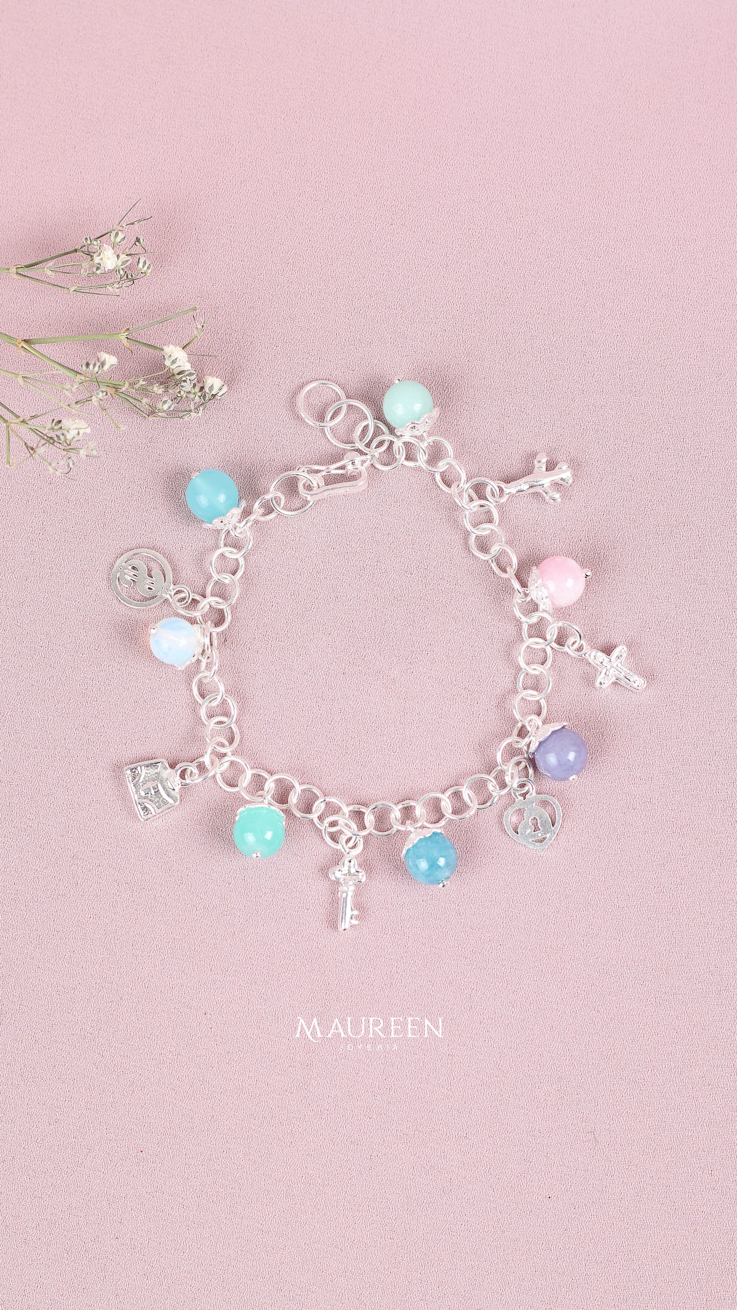 Pulsera viajera con piedras naturales - Plata