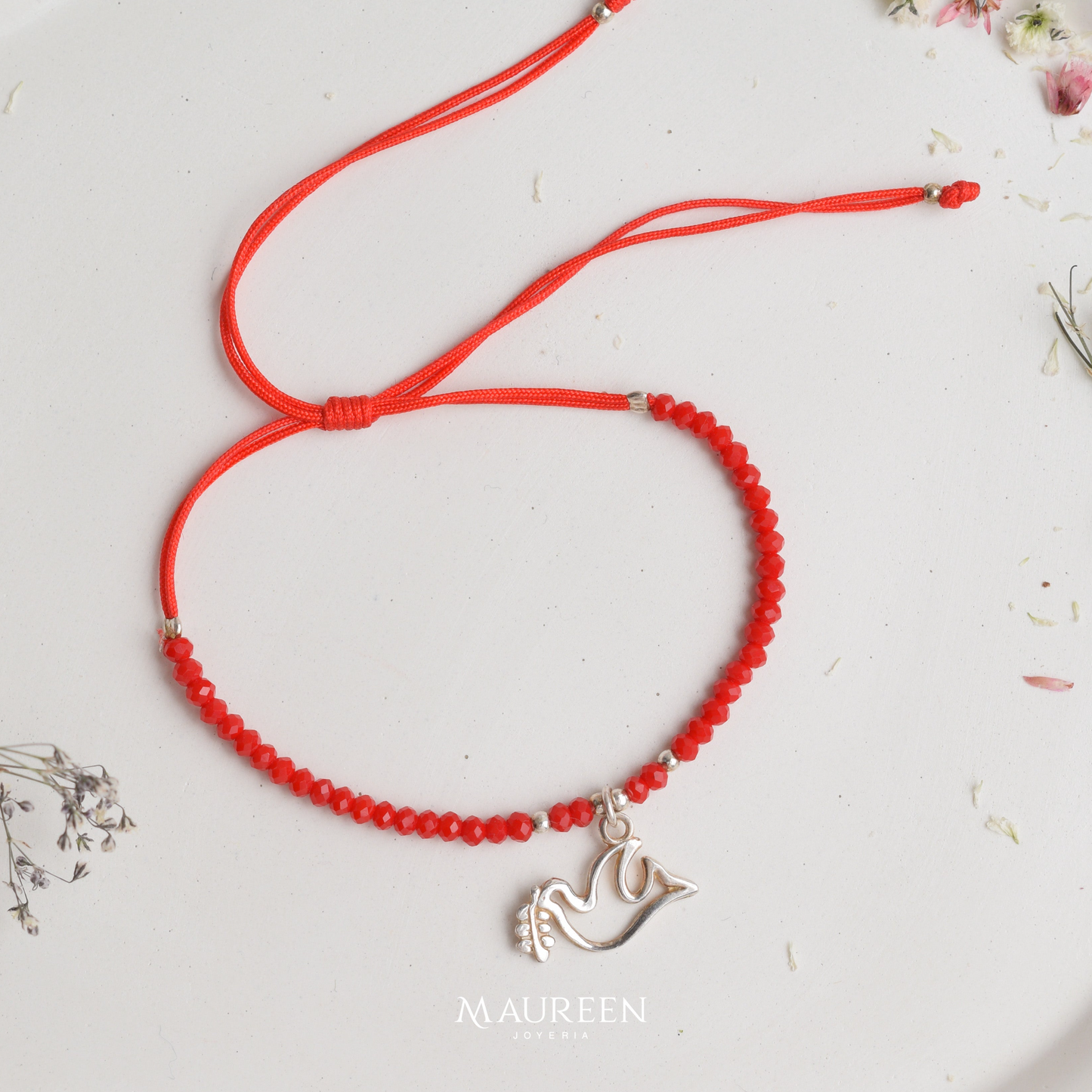 Pulsera de hilo y murano dije paloma - Plata