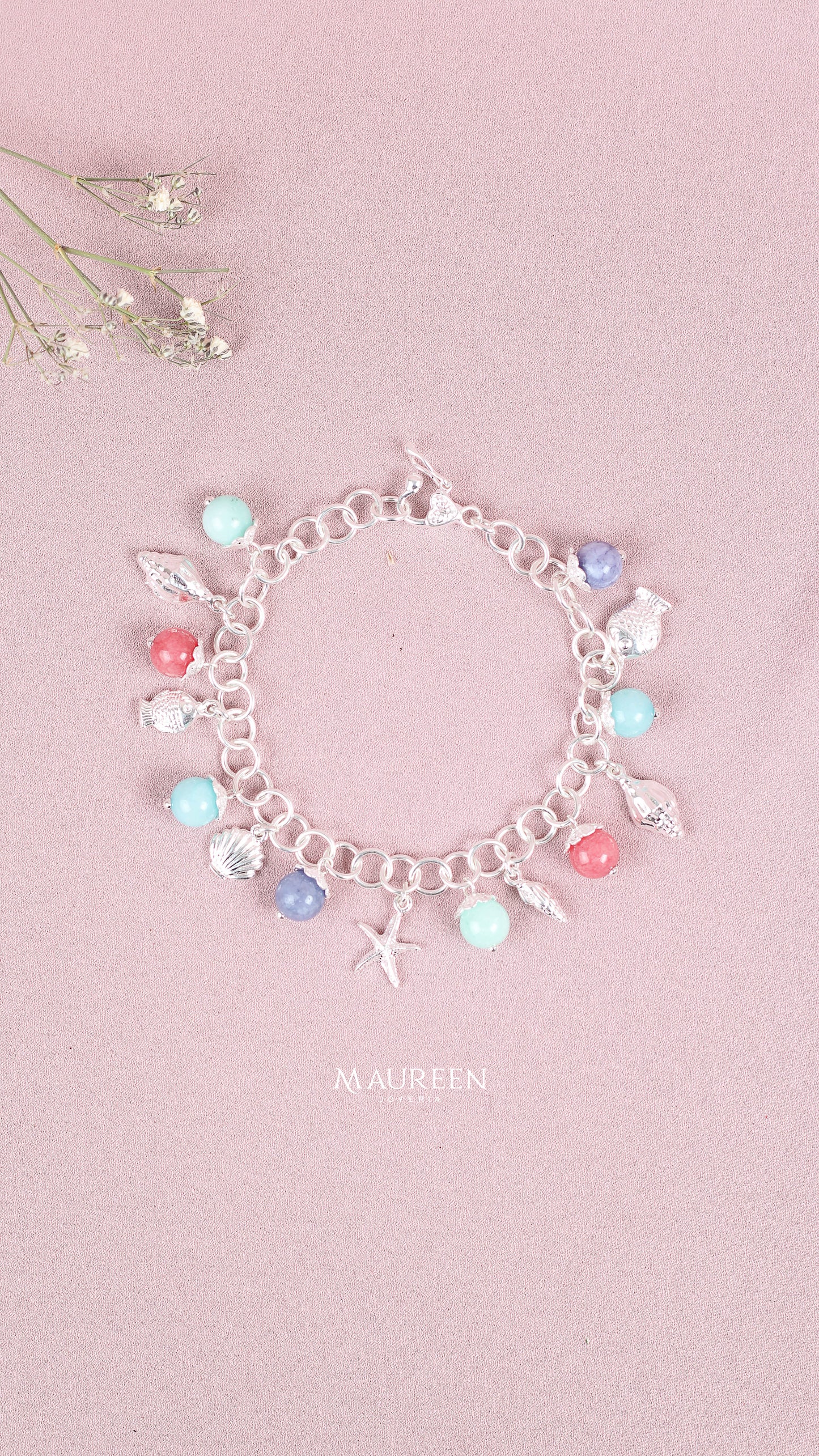 Pulsera dijes de mar con piedras naturales - Plata