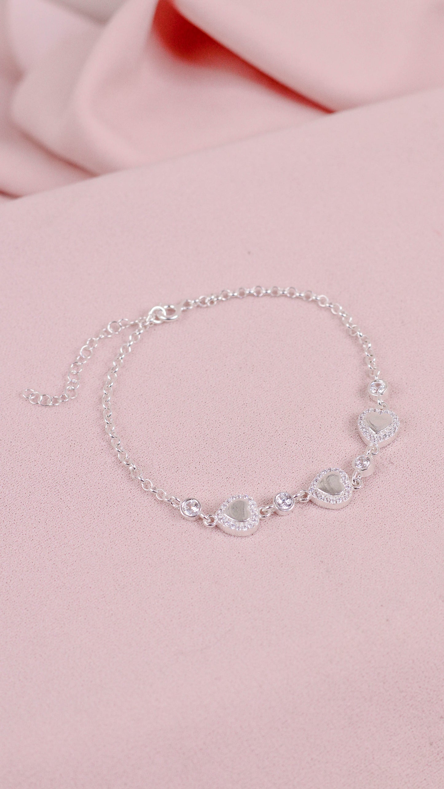 Pulsera 3 corazones con circones - Plata