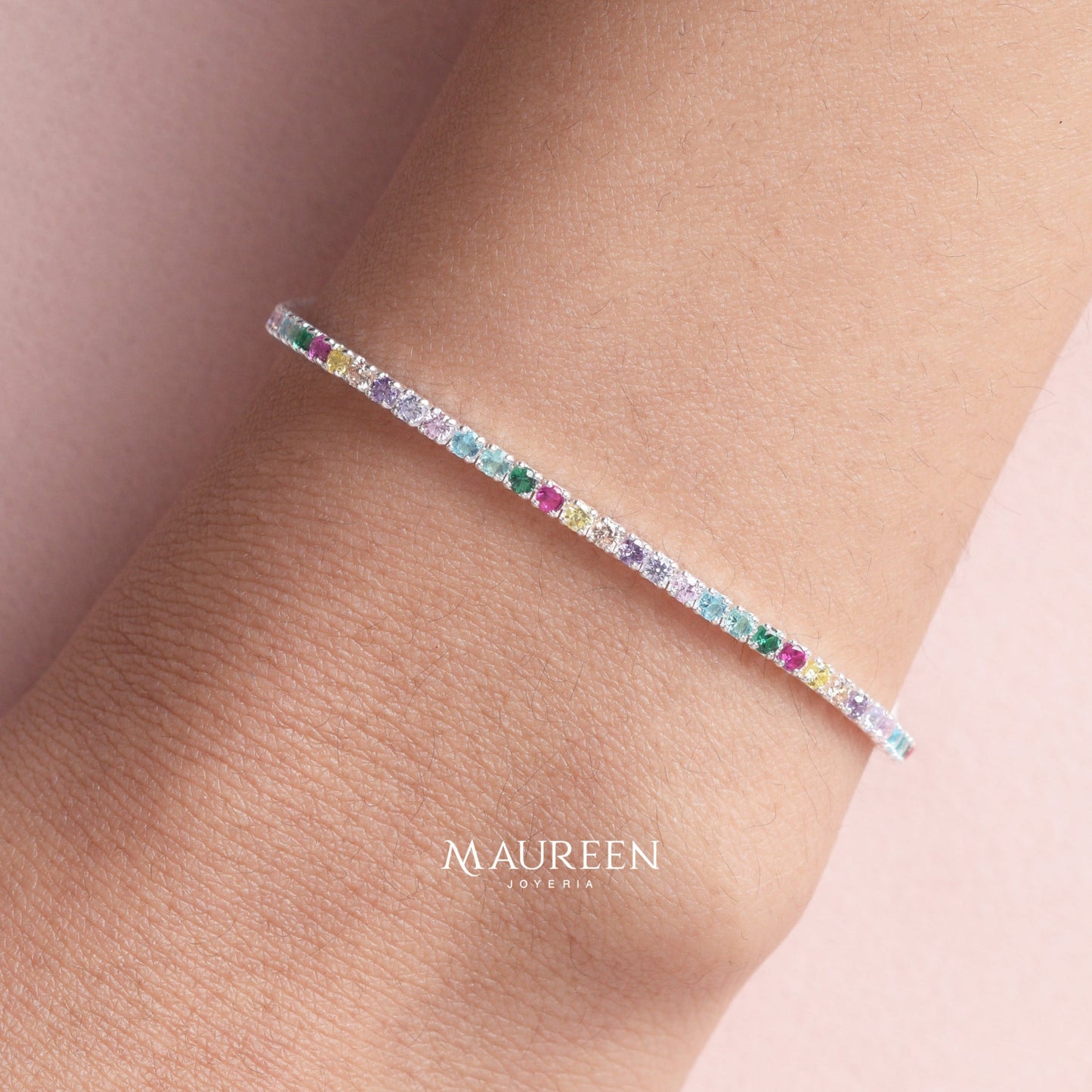 Pulsera tennis circones colores - Plata