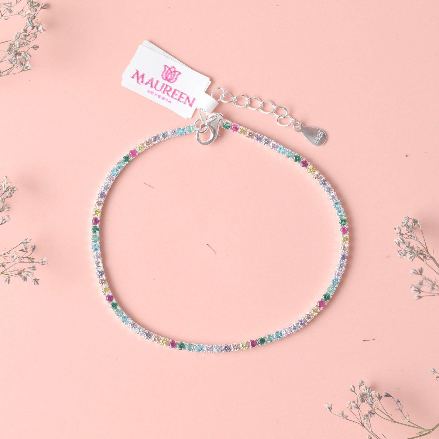 Pulsera tennis circones colores - Plata
