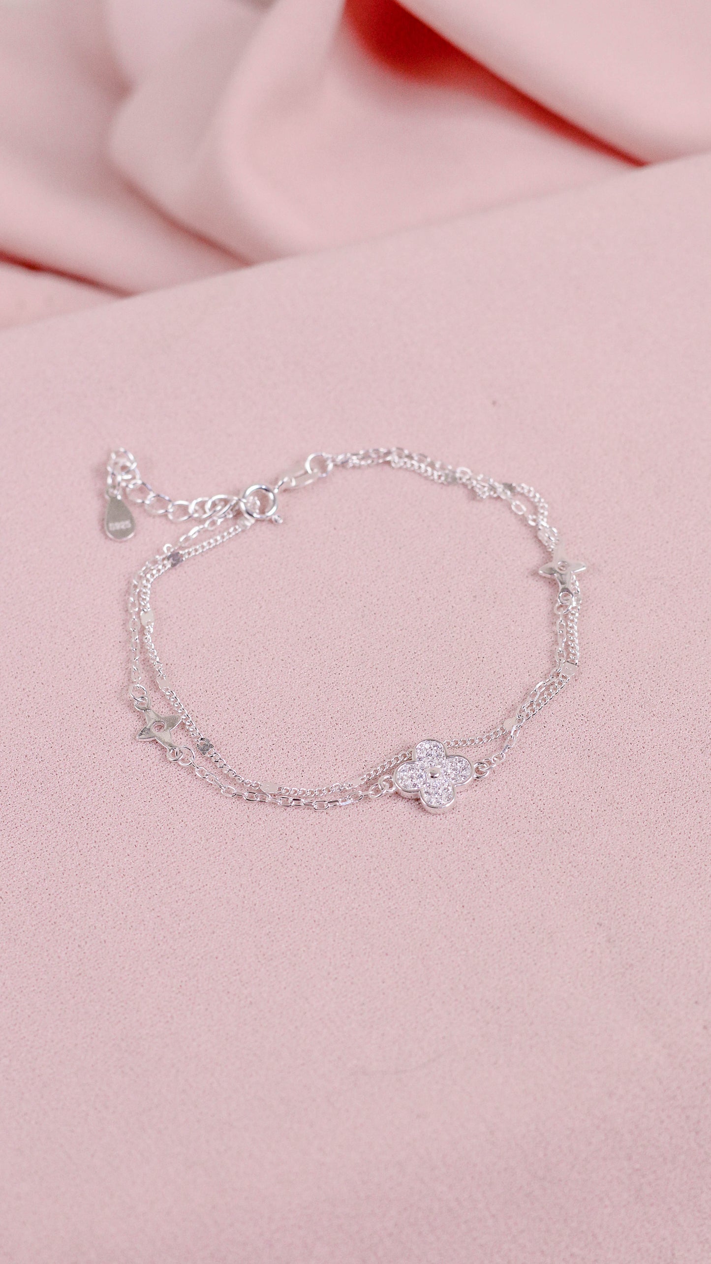 Pulsera doble cadena VAN circones - Plata