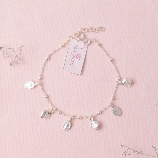 Pulsera virgen medalla milgrosa con corazon cristal - Plata
