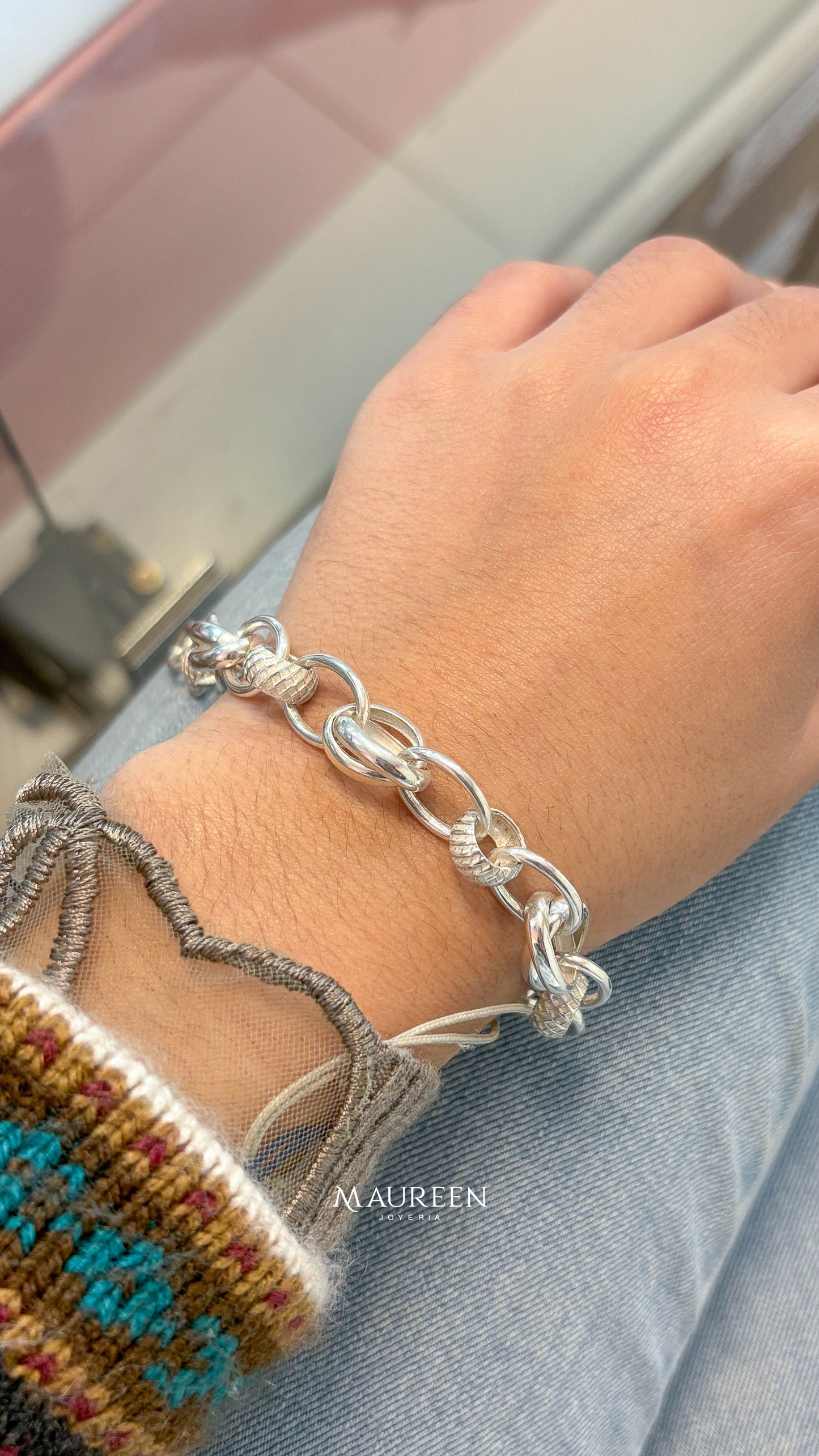 Pulsera con donas texturadas y dobles - plata