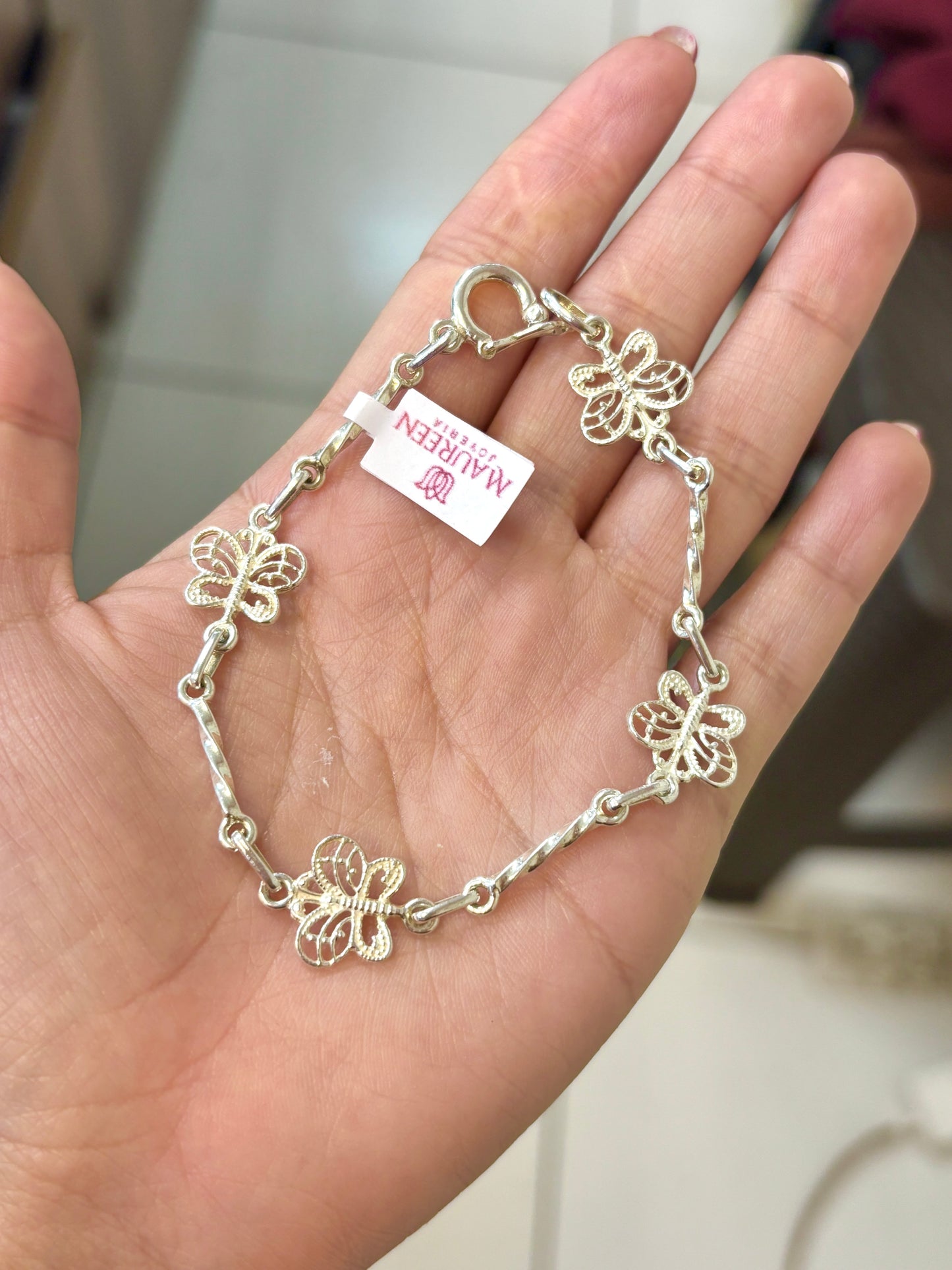 Pulsera mariposa tejida con tubo trenzado - Plata