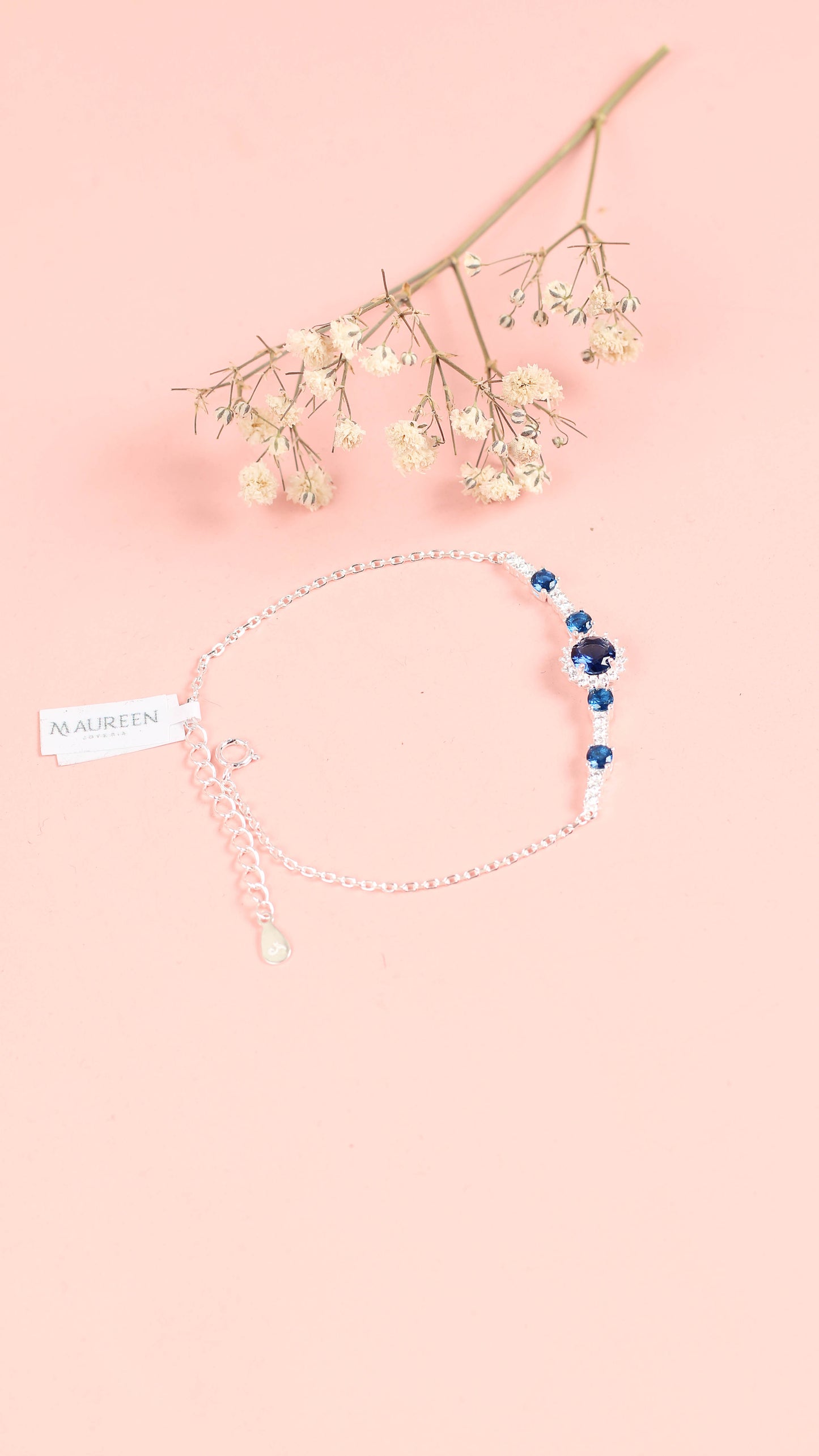 Pulsera roseta y tennis piedra zafiro - Plata