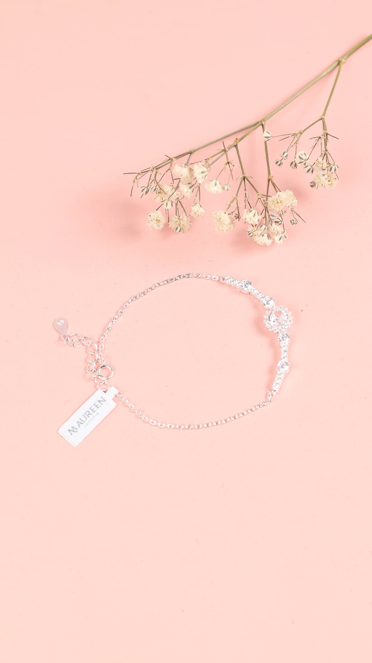 Pulsera roseta y tennis piedra blanco - Plata