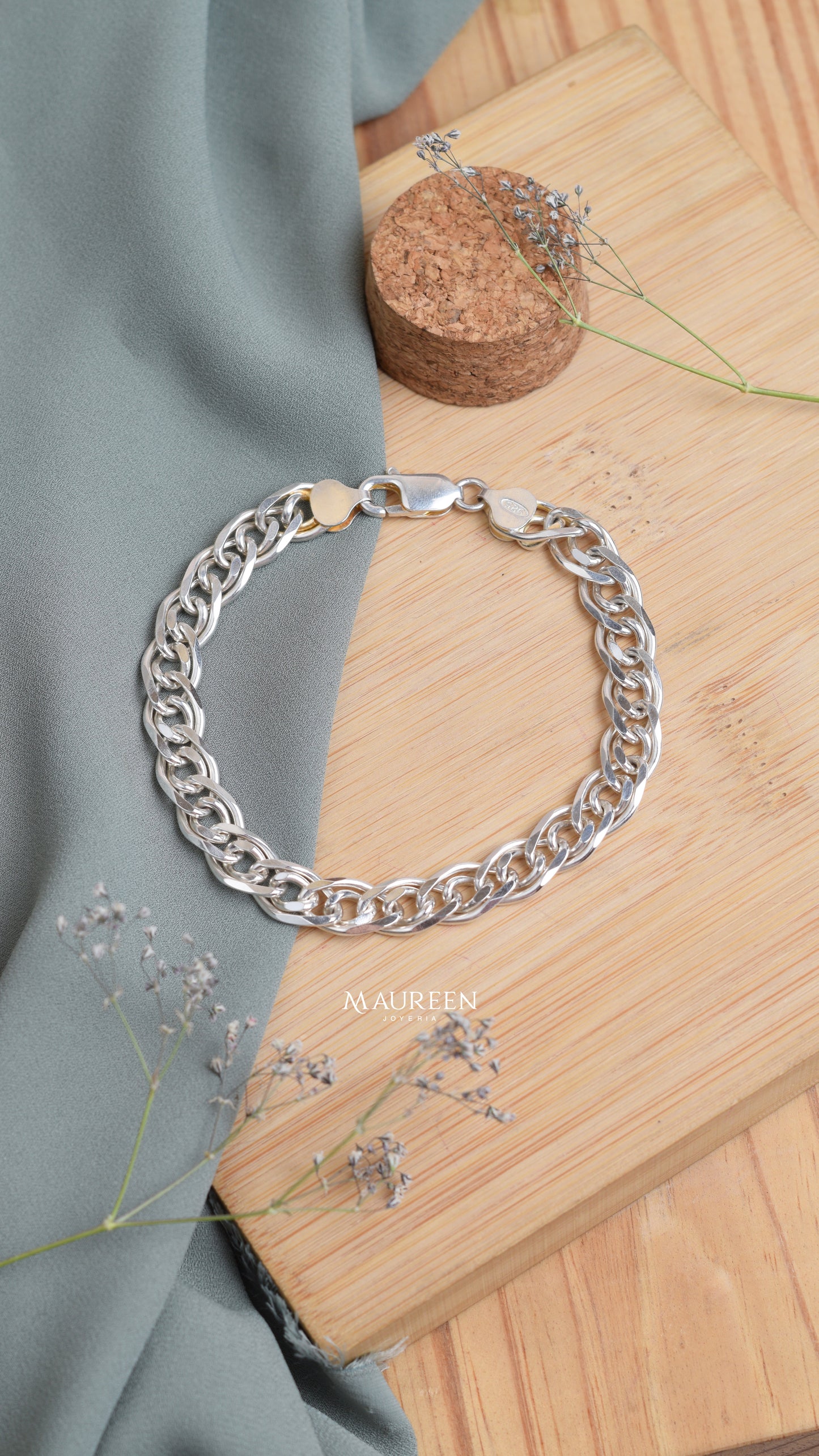 Pulsera hombre doble eslabón- Plata