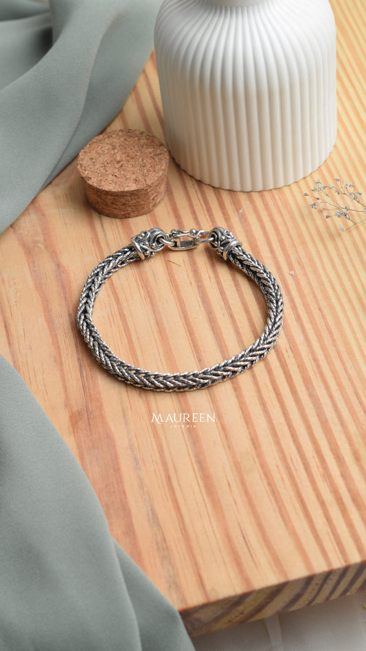 Pulseras hombre trenzado y piedra jade y onix - Plata