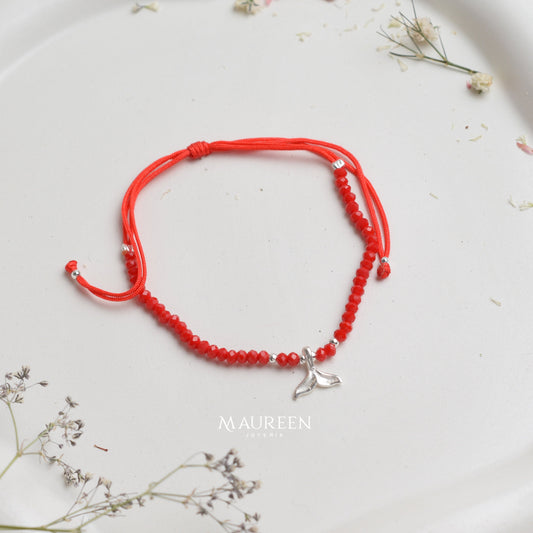 Pulsera de hilo con murano dije de sirena - Plata