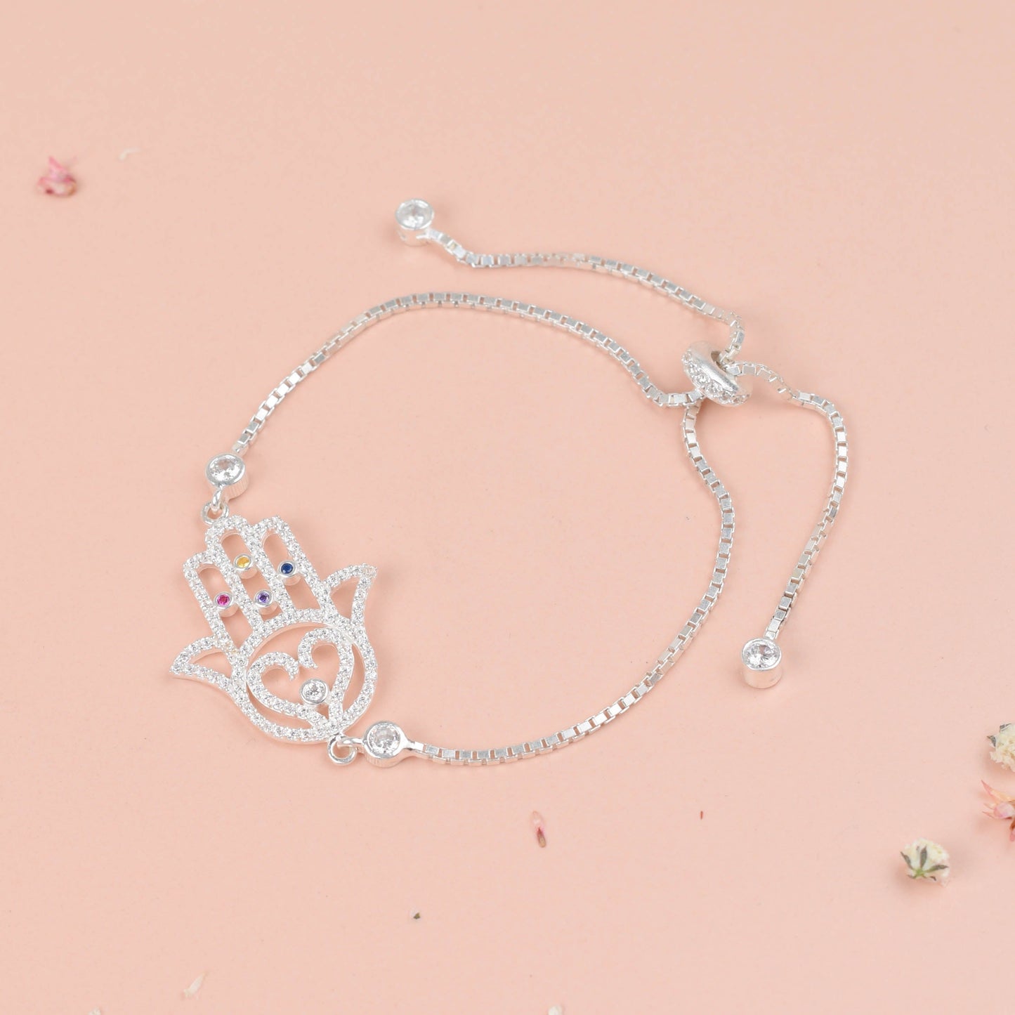 Pulsera regulable mano poderosa con circones - Plata